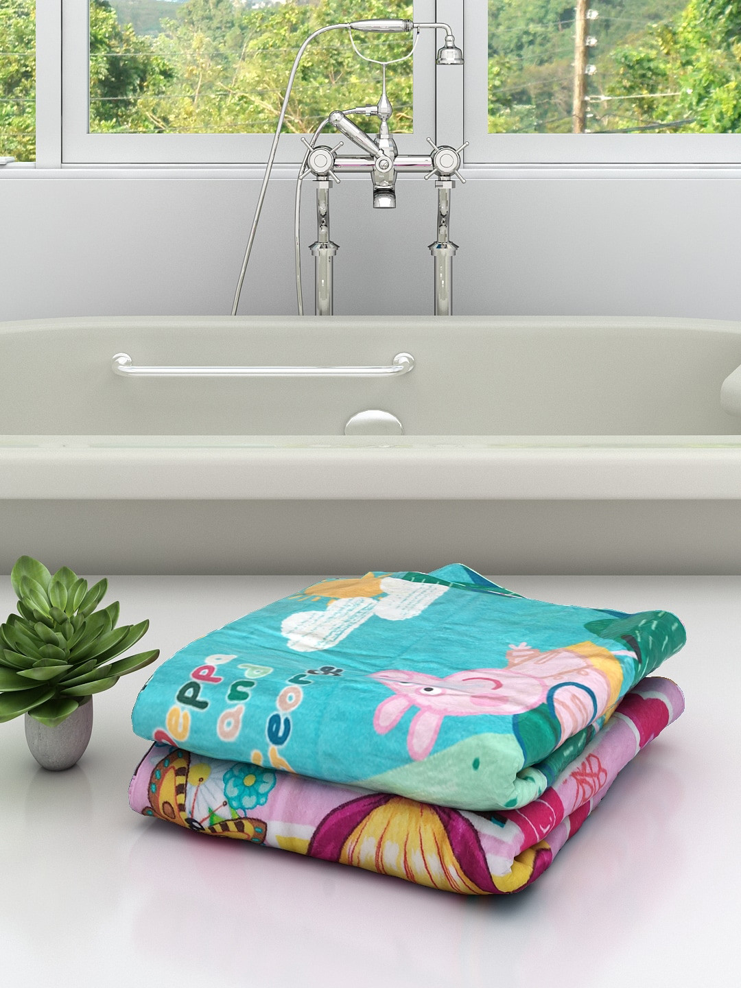 Athom Trendz Set Of 2 Printed 350 GSM Pure Cotton Bath Towels