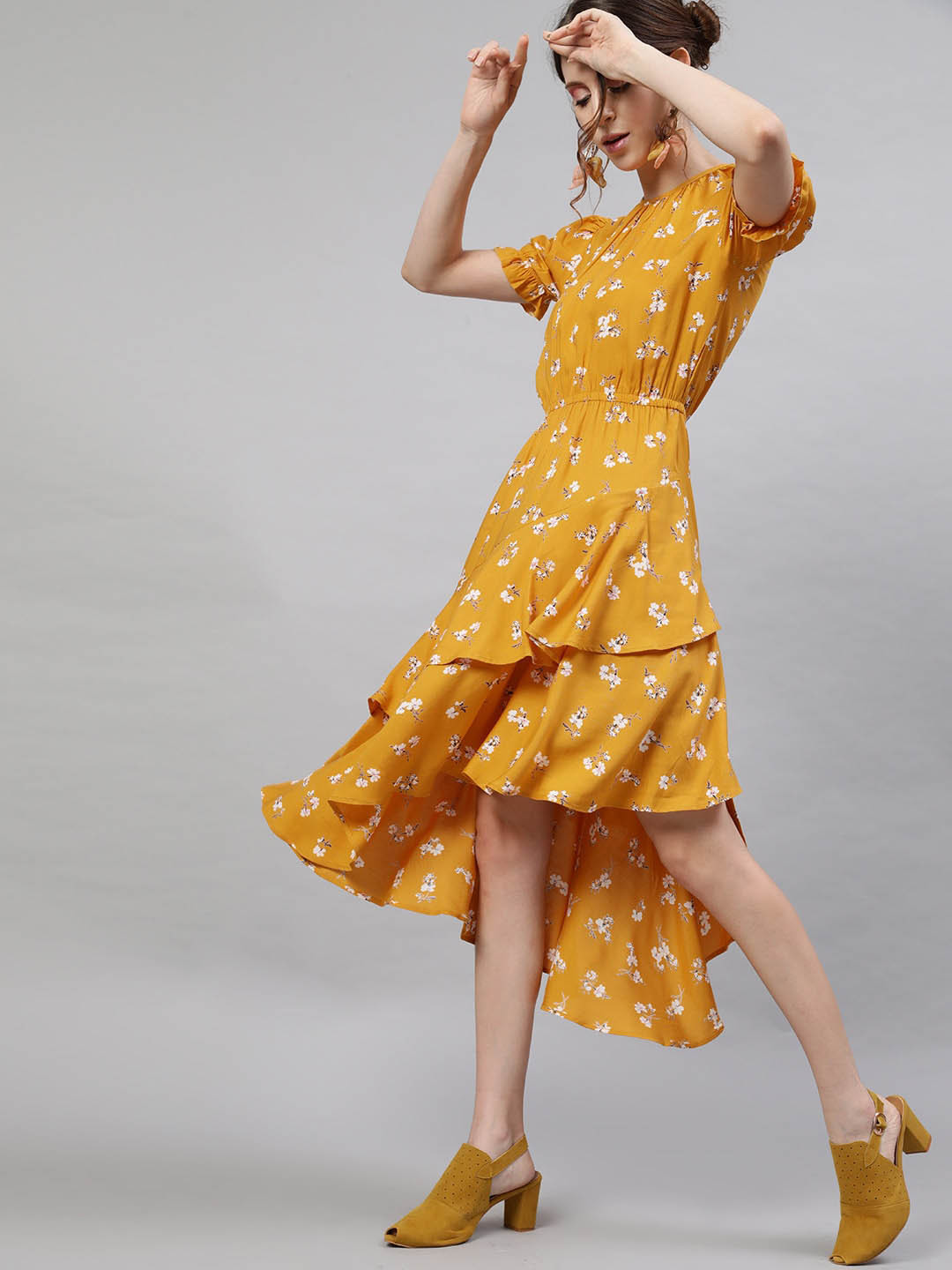 STREET 9 Yellow A-Line Midi Dress