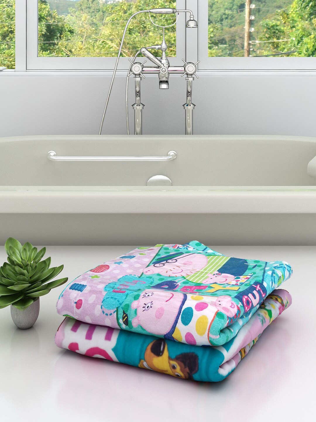 Athom Trendz Set Of 2 Peppa Pig Mash & The Bear Printed 350 GSM Pure Cotton Bath Towels