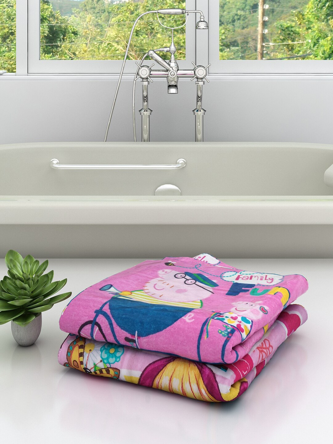 Athom Trendz Kids Set Of 2 Peppa Pig Mash & Bear Printed 350 GSM Pure Cotton Bath Towels