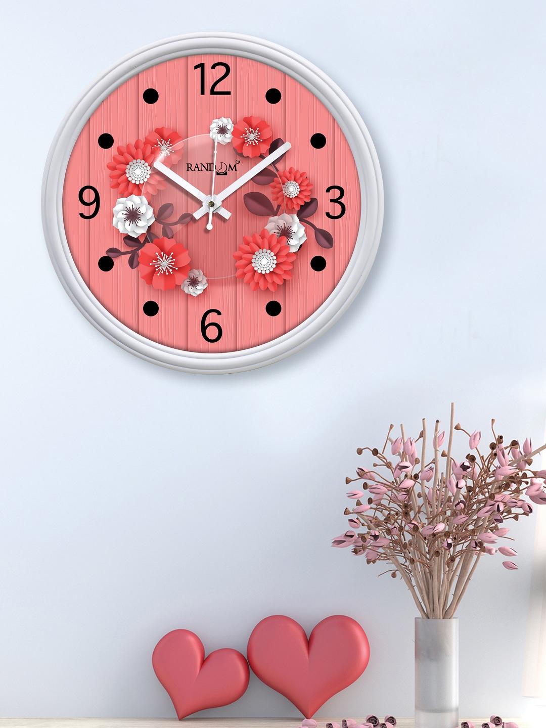 RANDOM White Pink Printed Contemporary Wall Clock 12 inches
