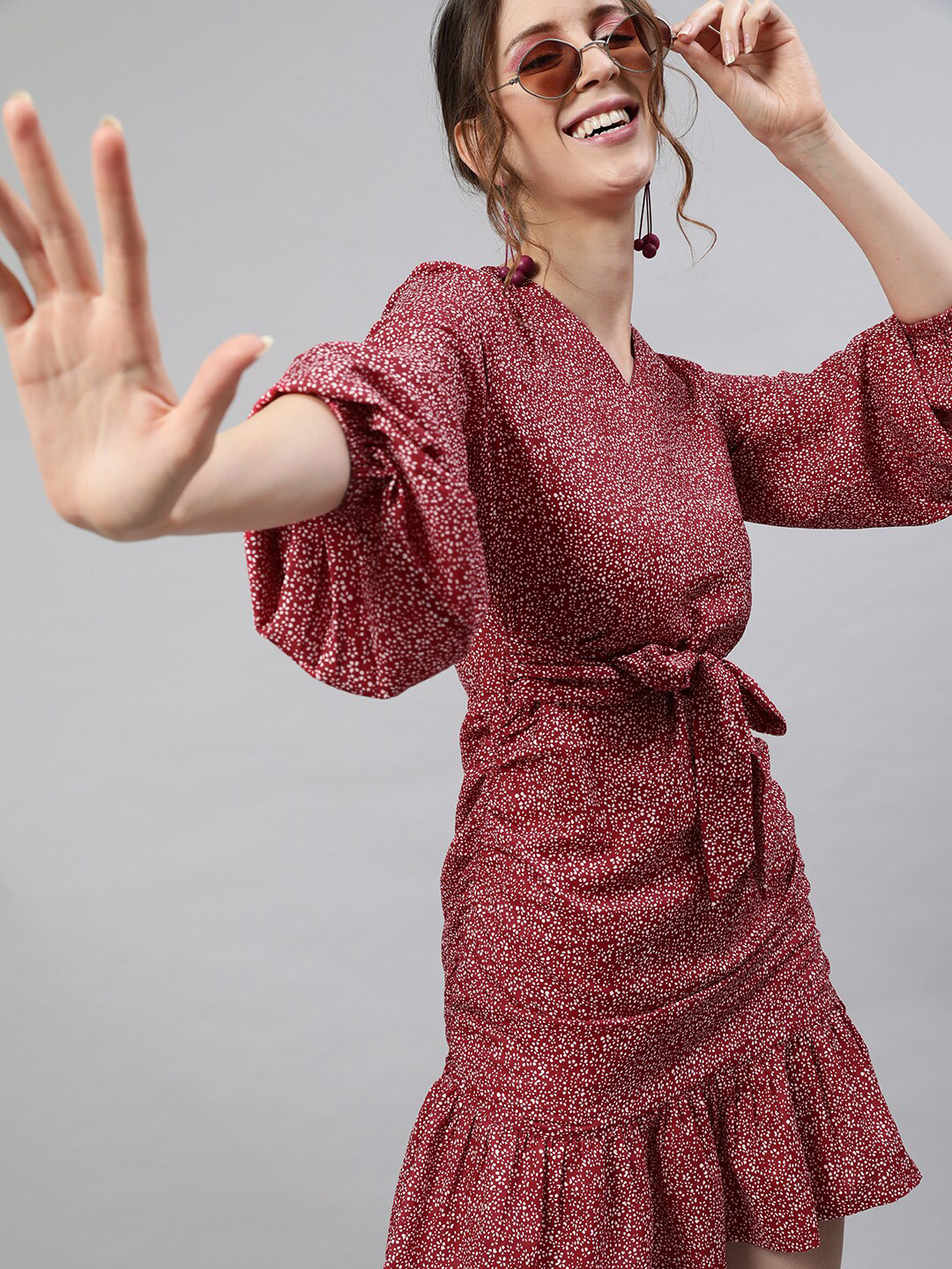 STREET 9 Red Georgette A-Line Dress