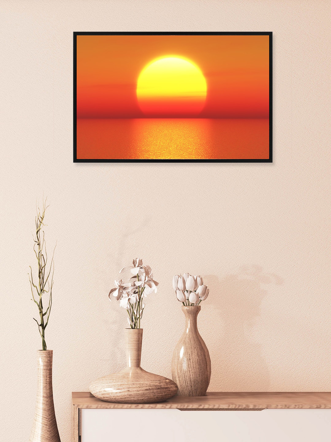 nest ART Orange & Yellow Sunrise Painting Framed Wall Art