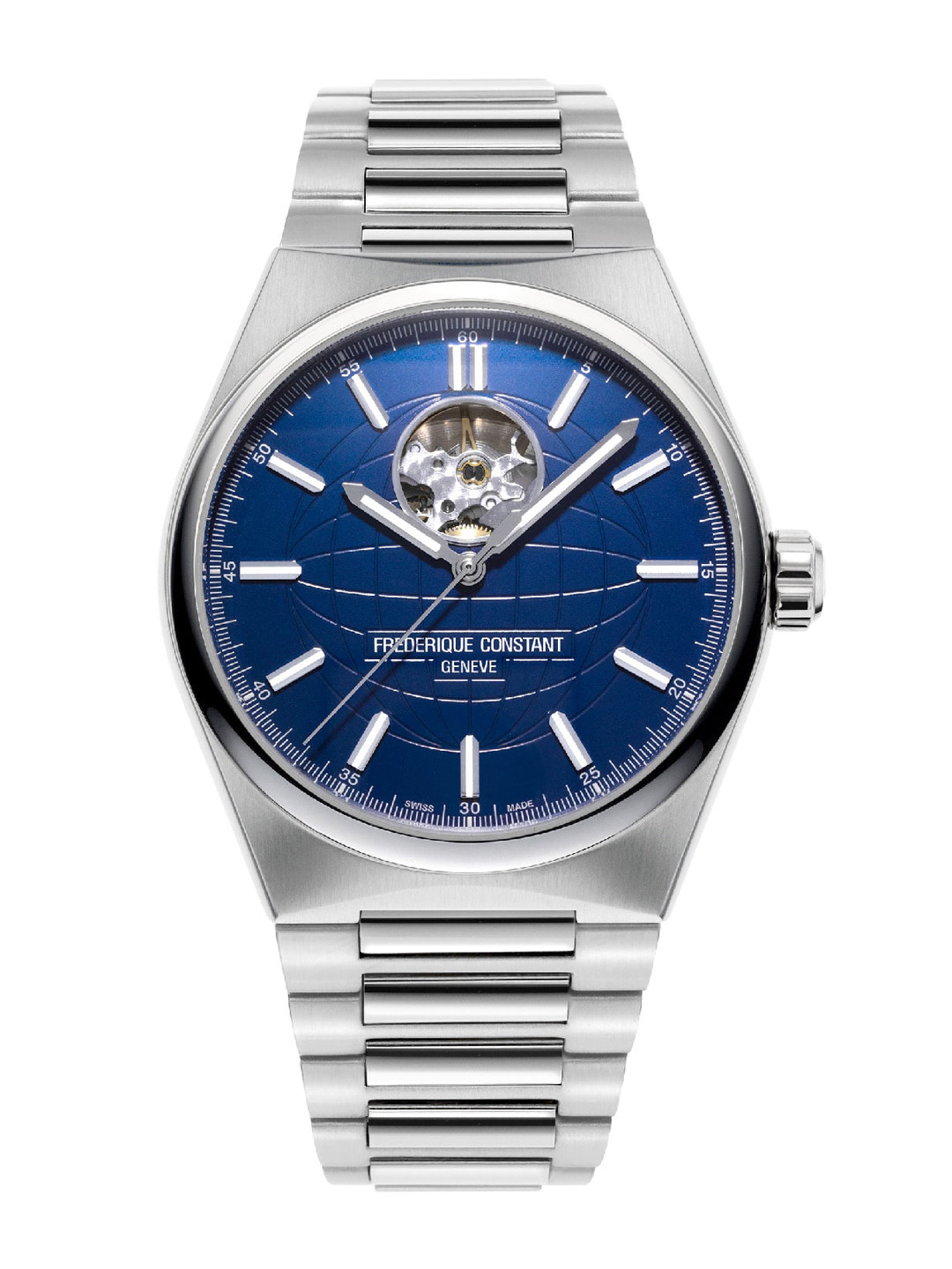 Frederique Constant Men Blue Patterned Dial & Silver Toned Stainless Analogue Watch