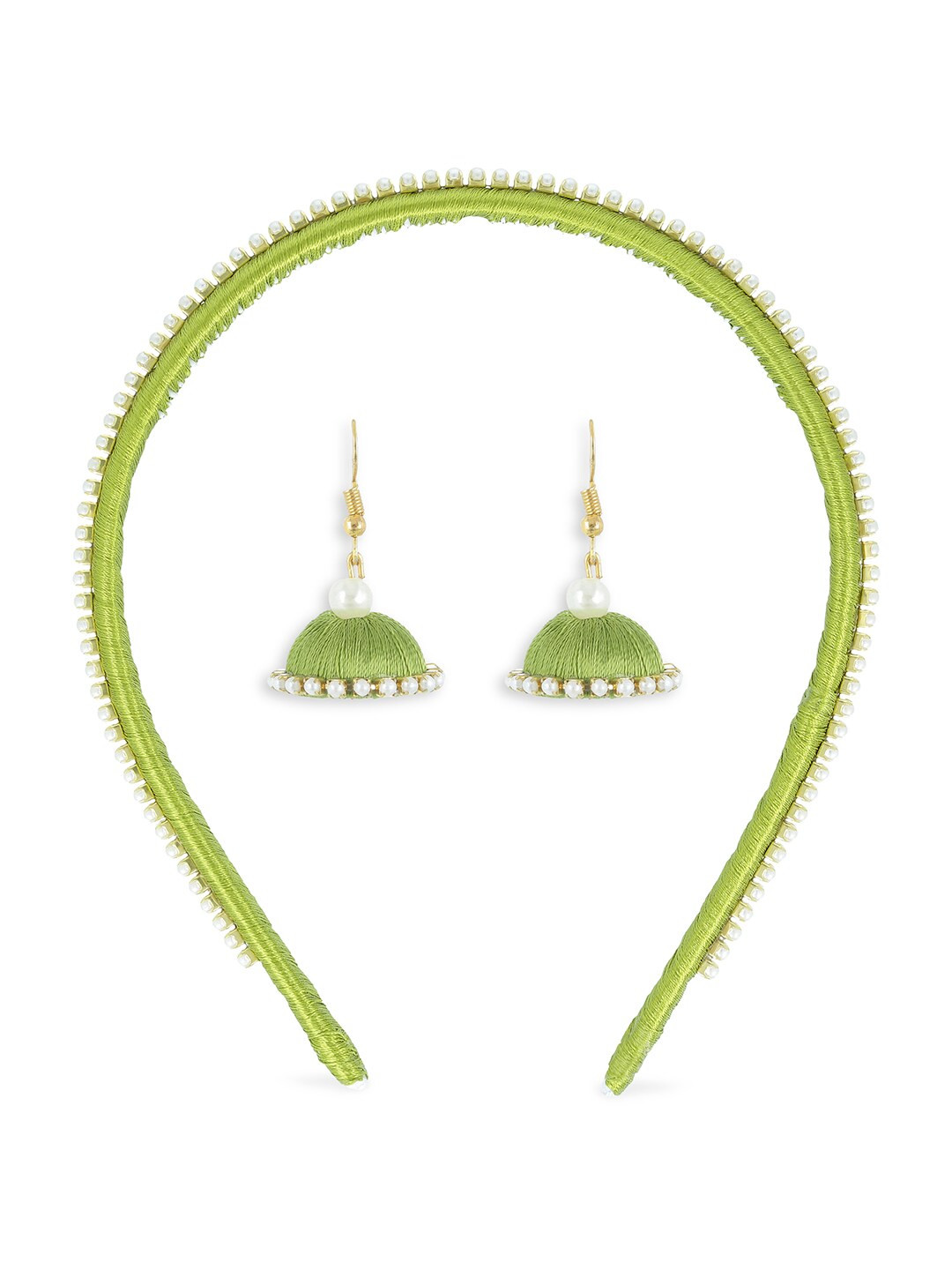 AKSHARA Girls Green & Gold-Toned Set of 2 Beaded Hair Accessory Set