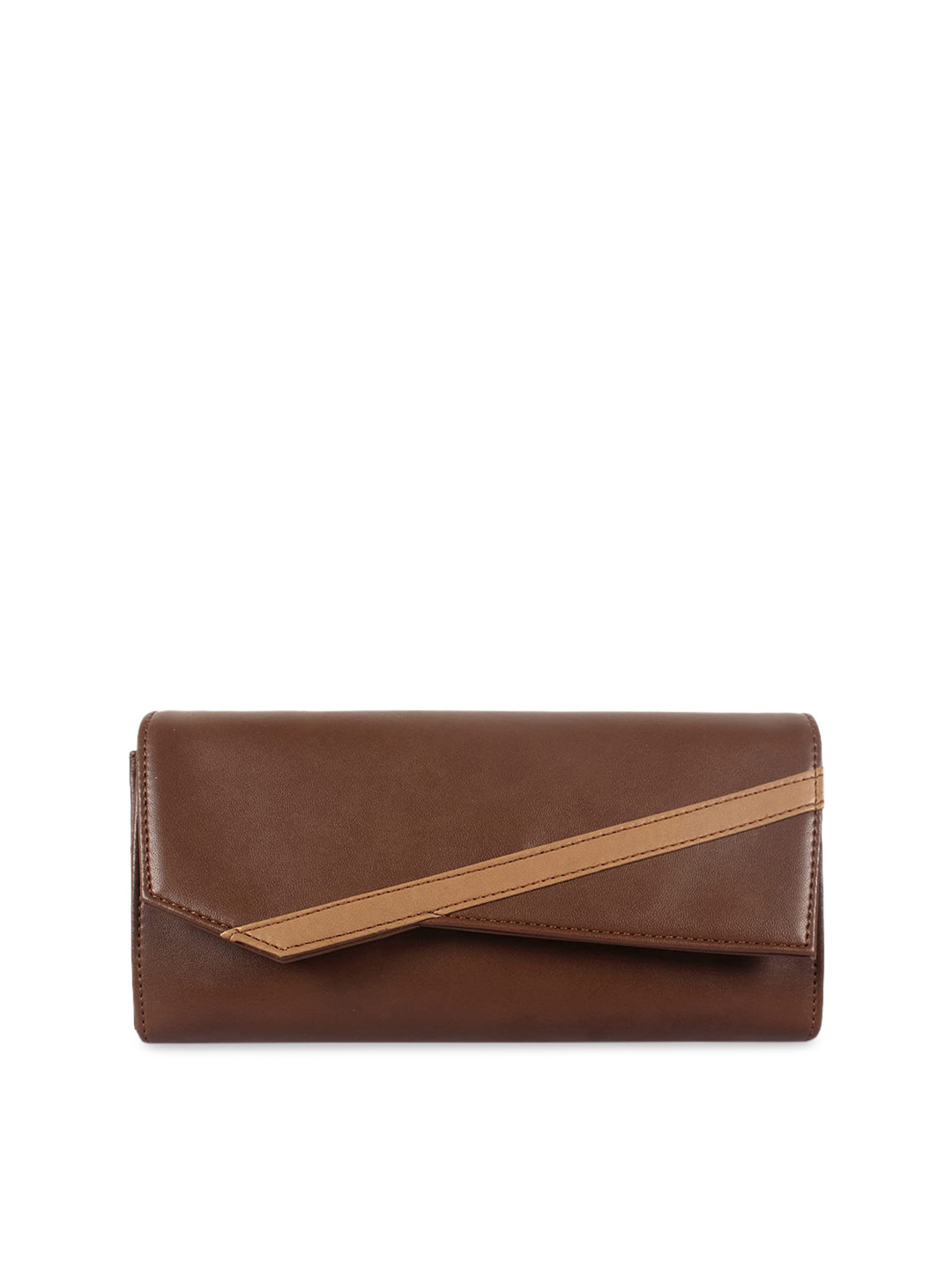 THE CLOWNFISH Ivana Brown & Camel Brown Colourblocked Cut Work Purse Clutch