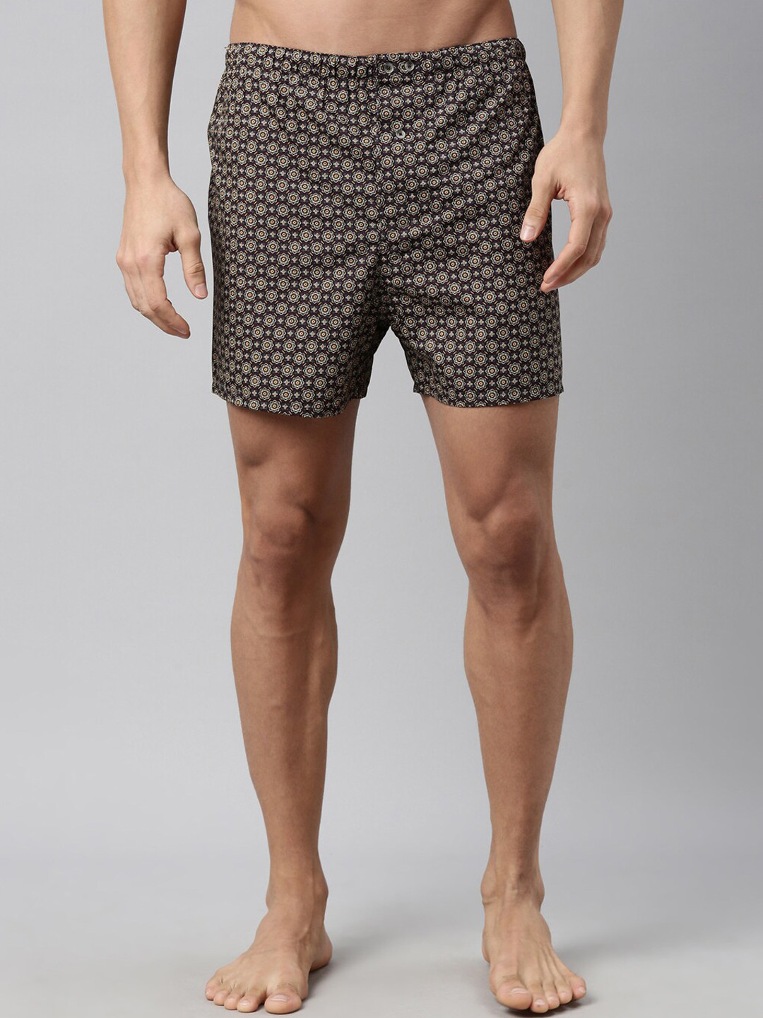 RARE RABBIT Men Brown & Beige Printed Pure Cotton Boxers