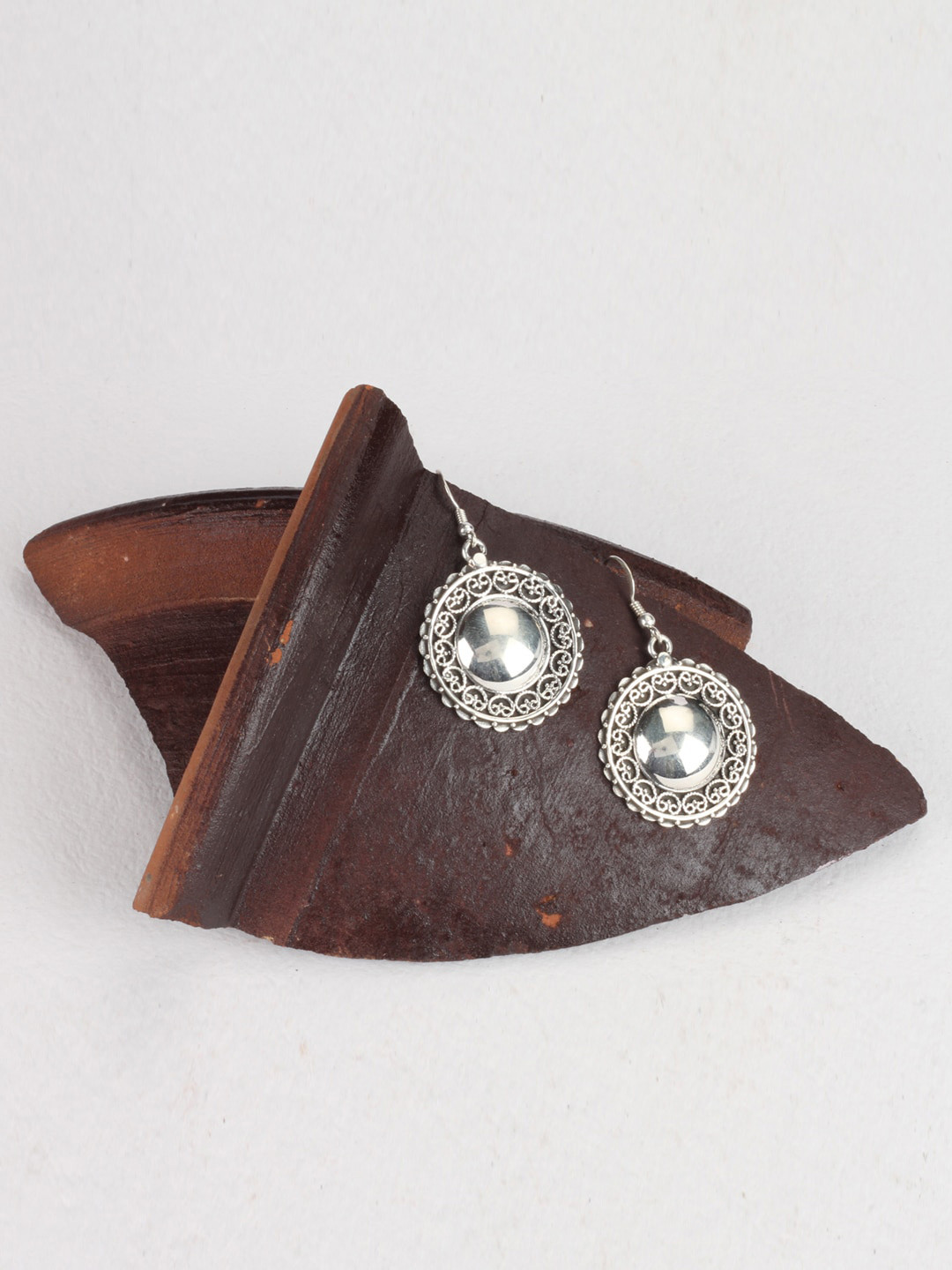 SANGEETA BOOCHRA Silver-Toned Circular Drop Earrings