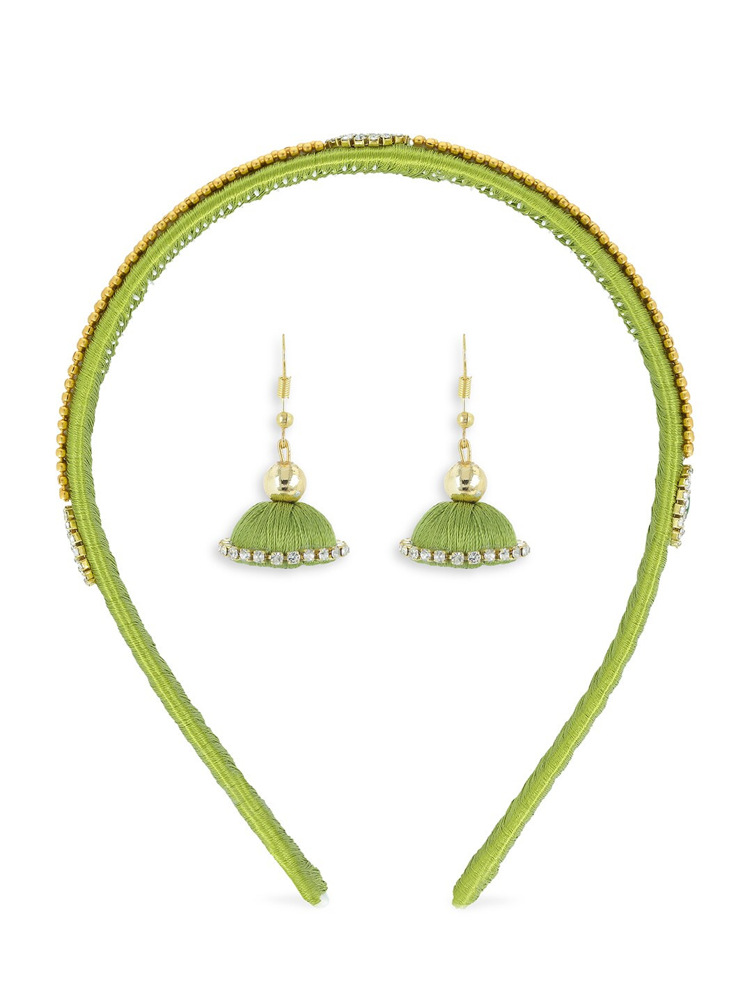 AKSHARA Girls Green & Gold-Toned Set of 2 Beaded Hair Accessory Set