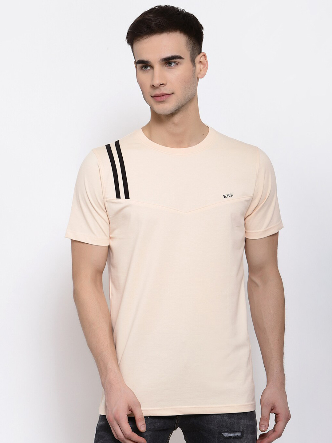 513 Men Peach-Coloured Solid  T-shirt