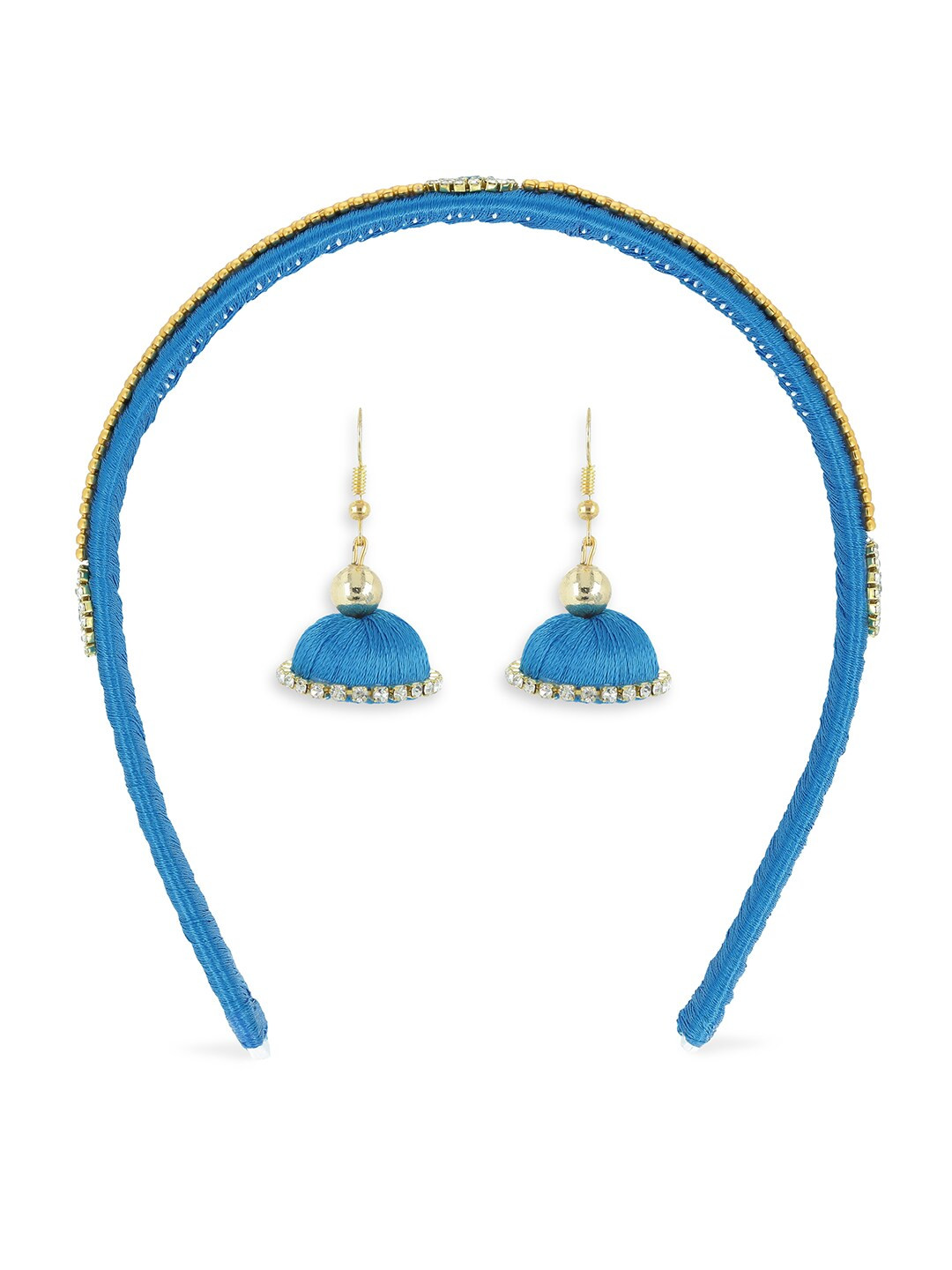 AKSHARA Girls Blue & Gold-Toned Set of 2 Beaded Hair Accessory Set