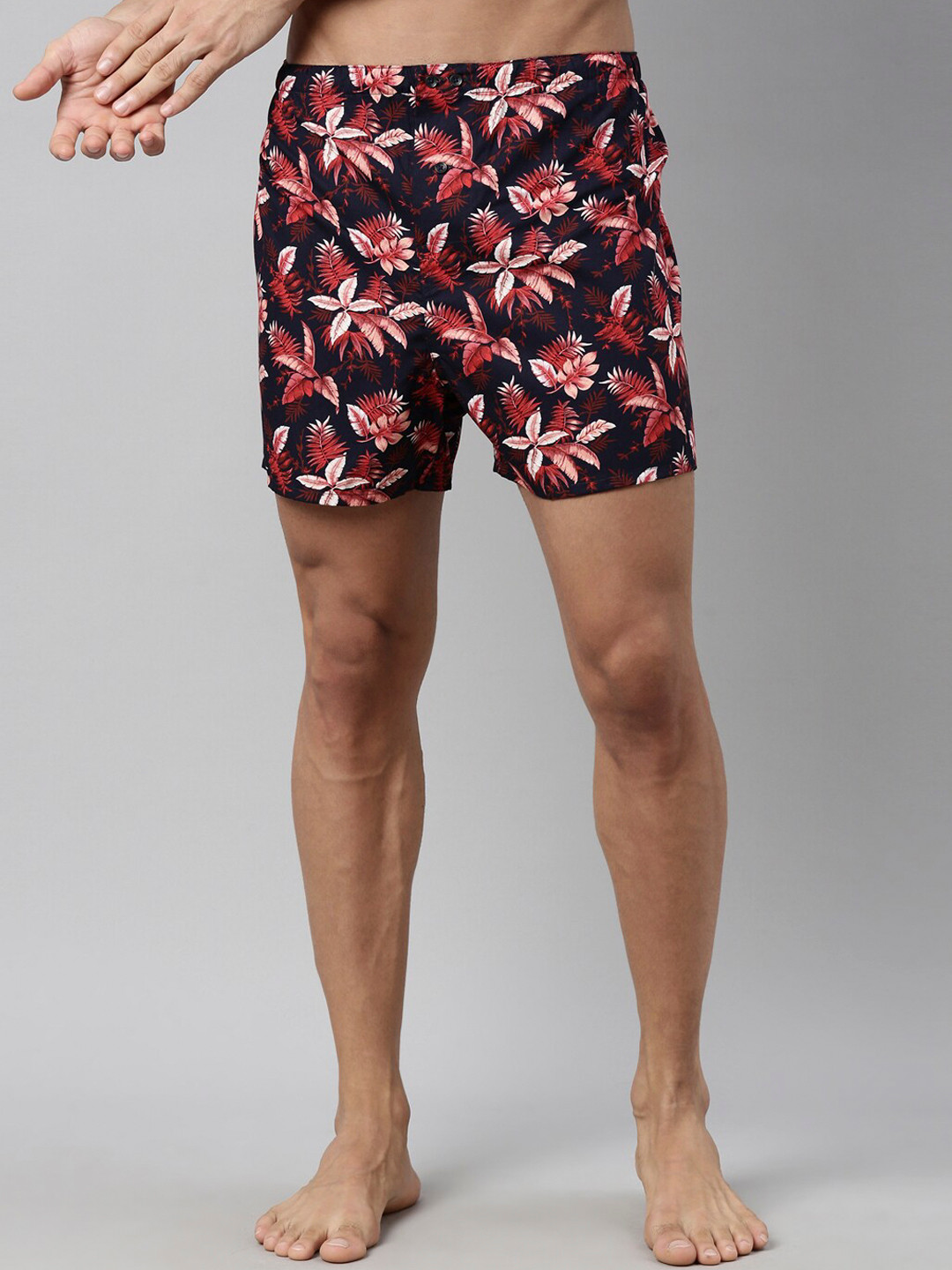 RARE RABBIT Men Navy Blue & Red Printed Pure Cotton Boxer LUKE NAVY