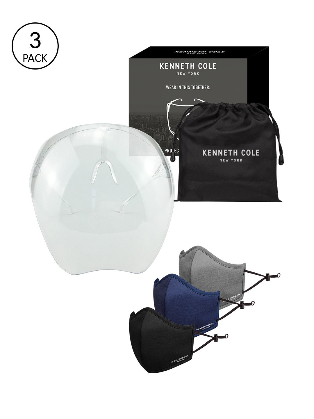 Kenneth Cole Unisex Set Of 4 Goggle-Style Face Shield and Neoprene Mask Combo