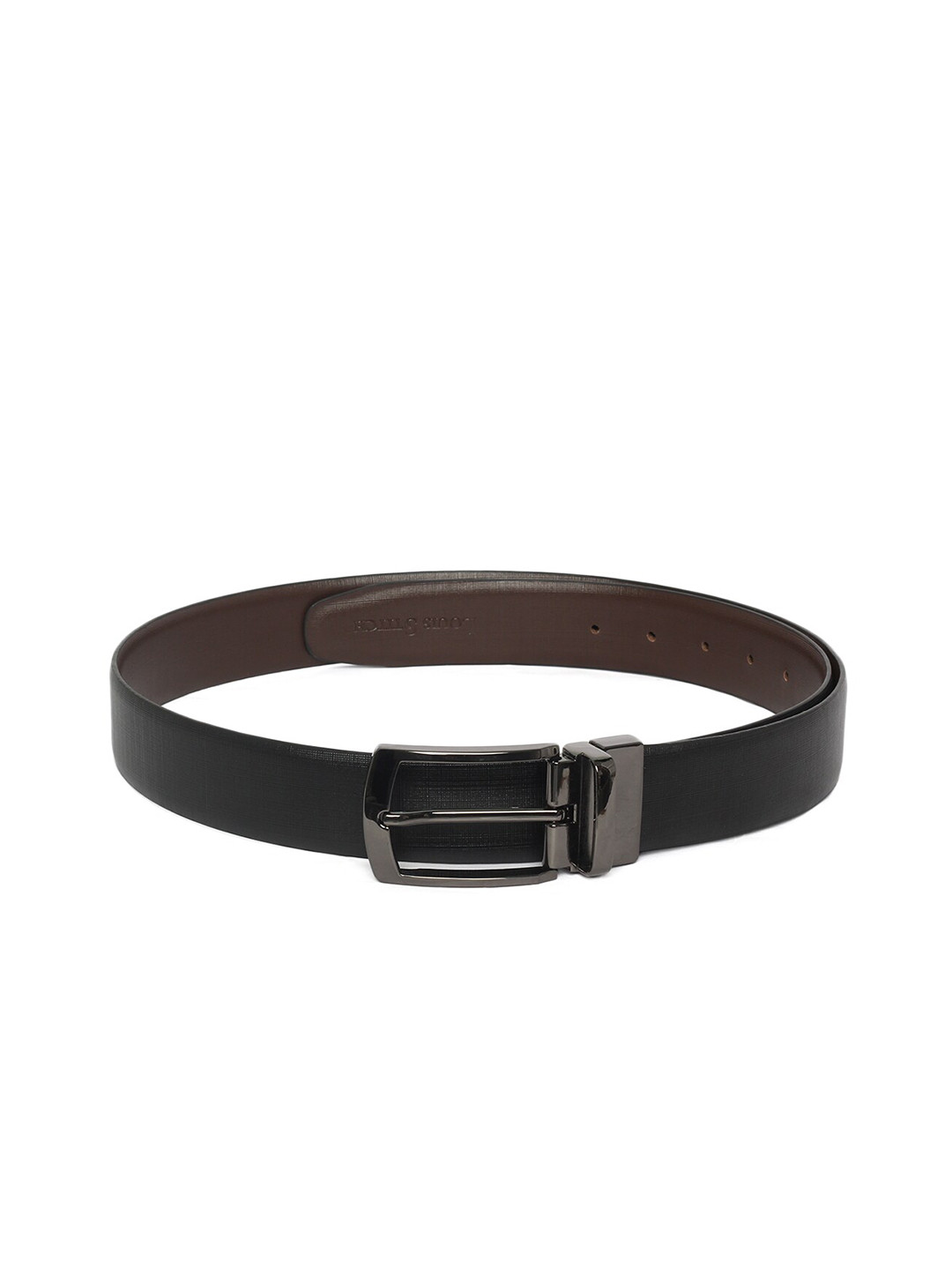 LOUIS STITCH Men Black & Coffee Brown Saffiano Textured Leather Reversible Formal Belt