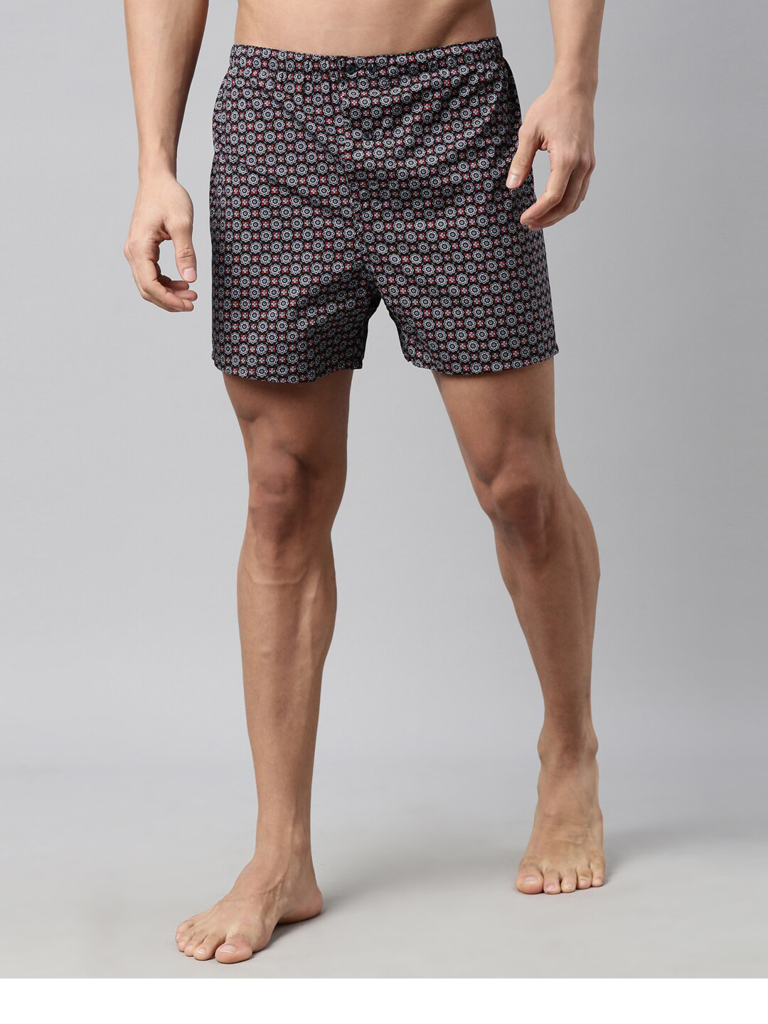 RARE RABBIT Men Black & White Printed Pure Cotton Boxers JUEL BLACK