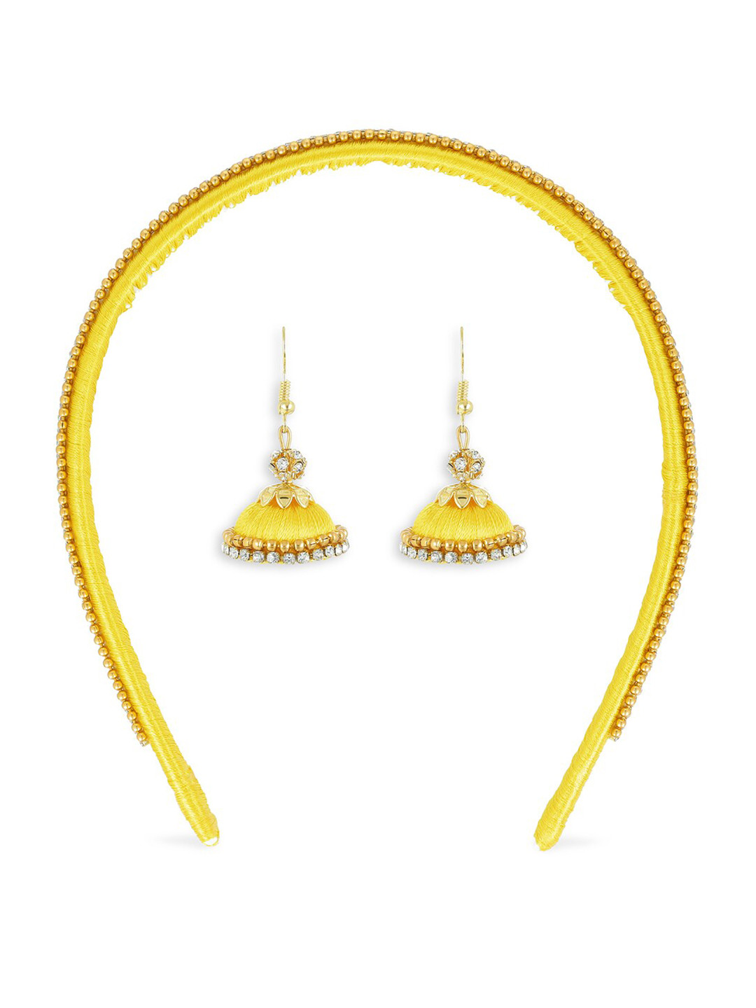AKSHARA Girls Yellow & Gold-Toned Beaded Hairband with Jhumka