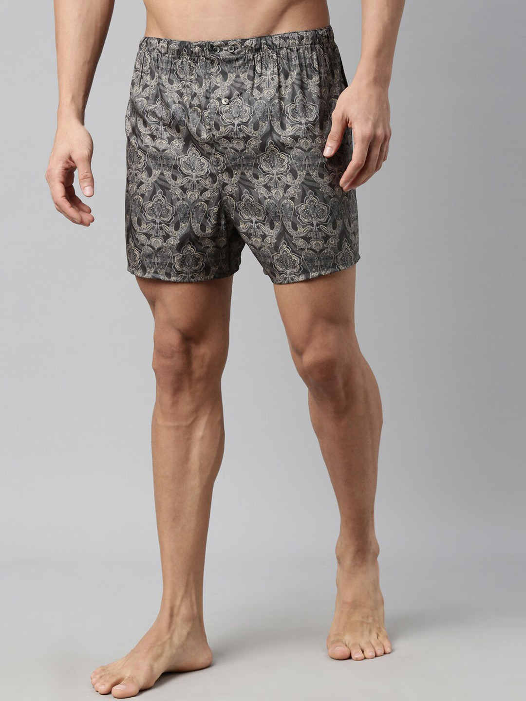 RARE RABBIT Men Grey & Beige Printed Boxers