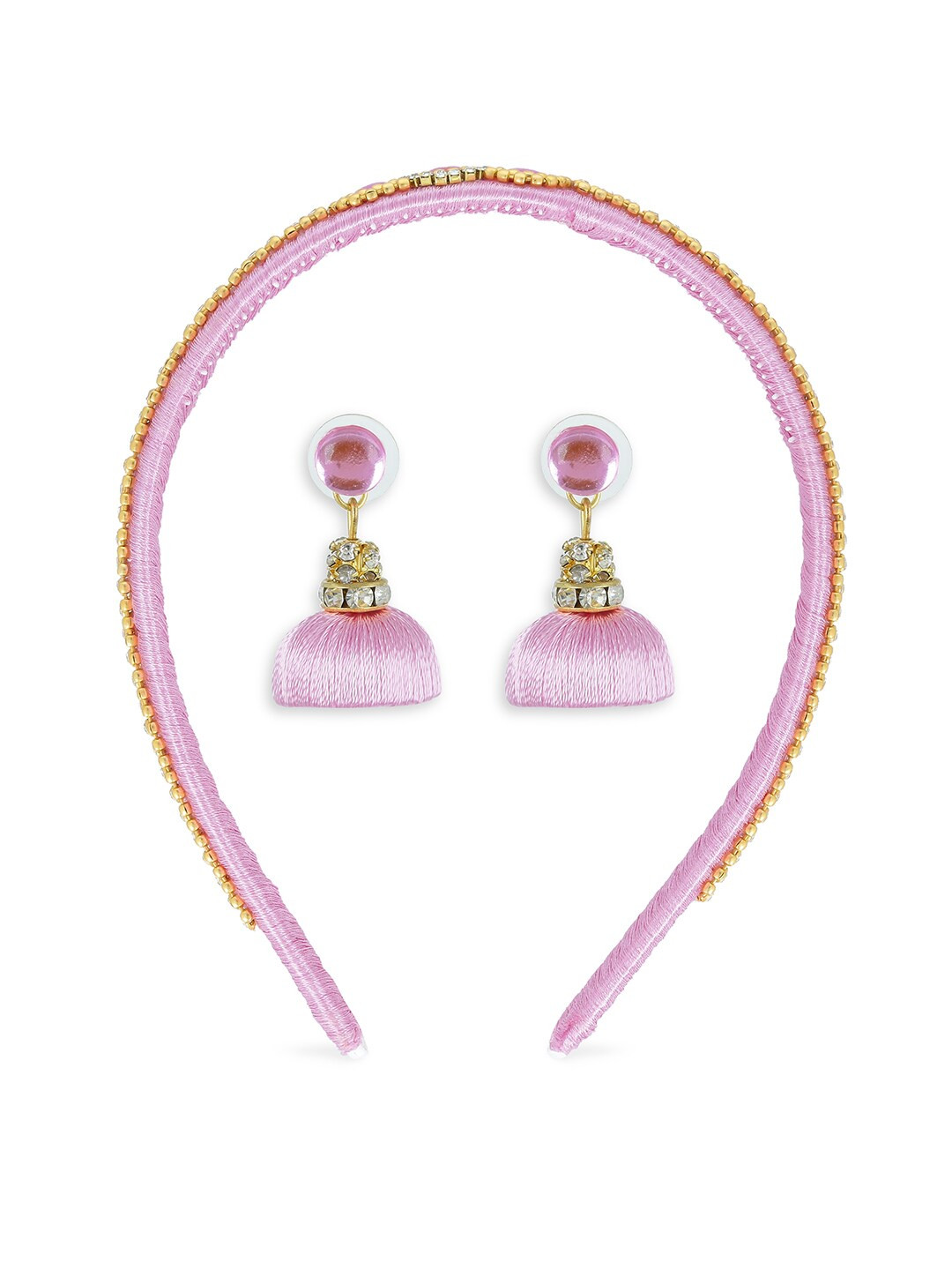 AKSHARA Girls Rose & Gold-Toned Set of 2 Beaded Hair Accessory Set