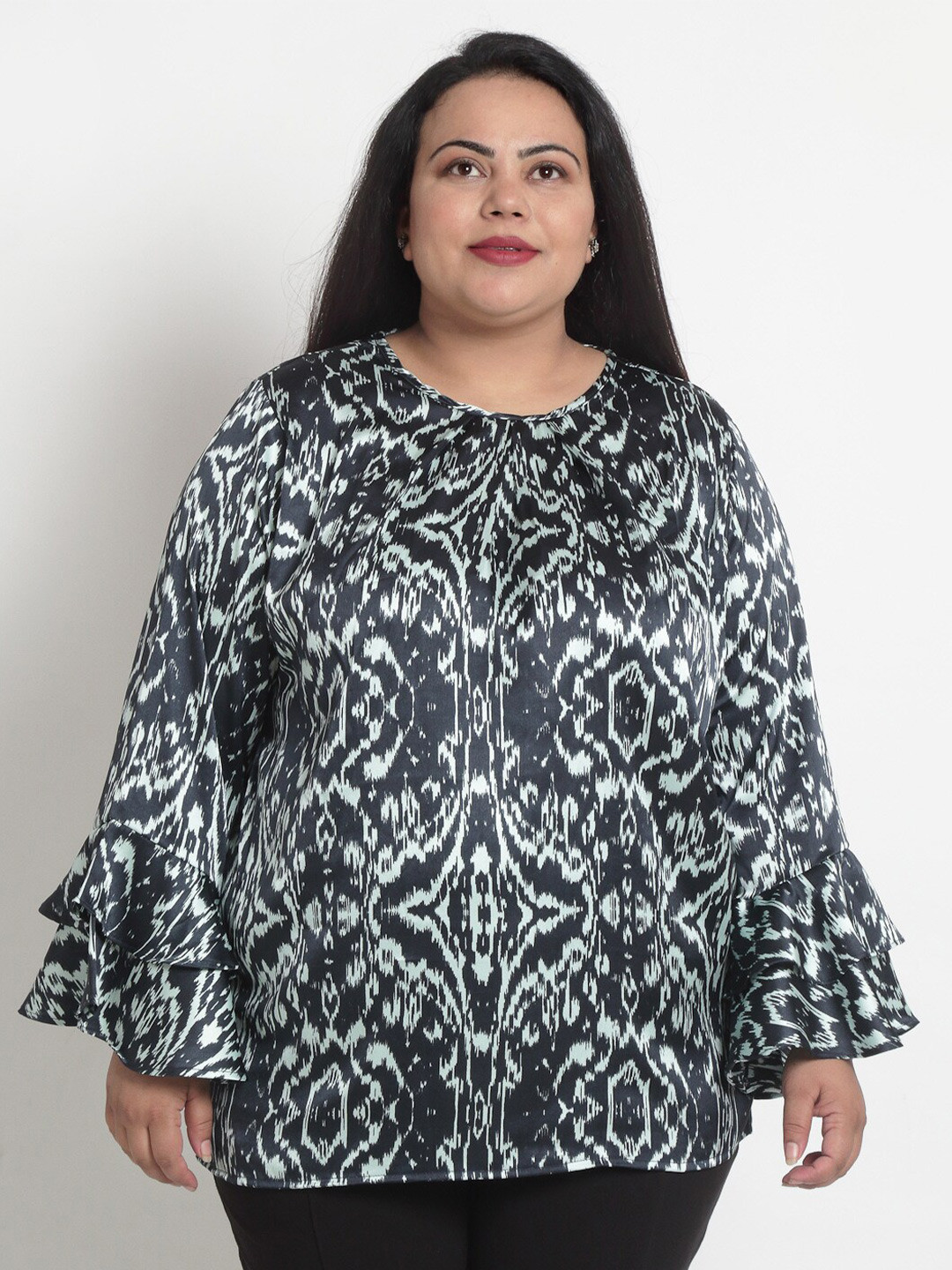 sindrellastorie Blue Abstract Printed Satin Regular Top