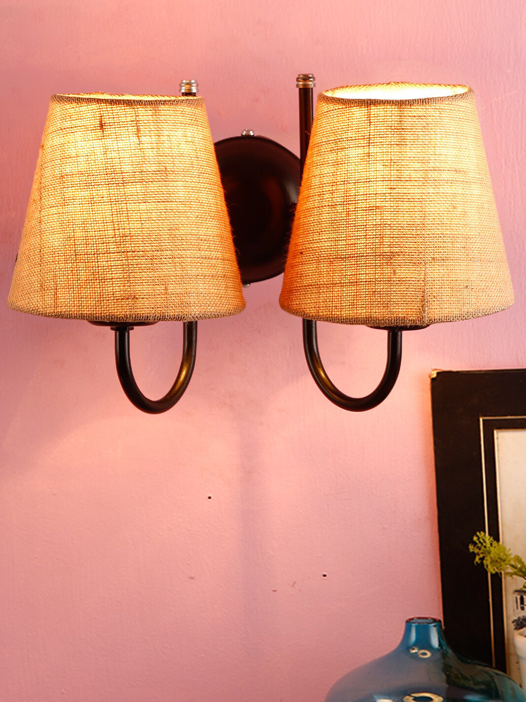 Devansh Beige Traditional Armed Sconce Lamp with Shade