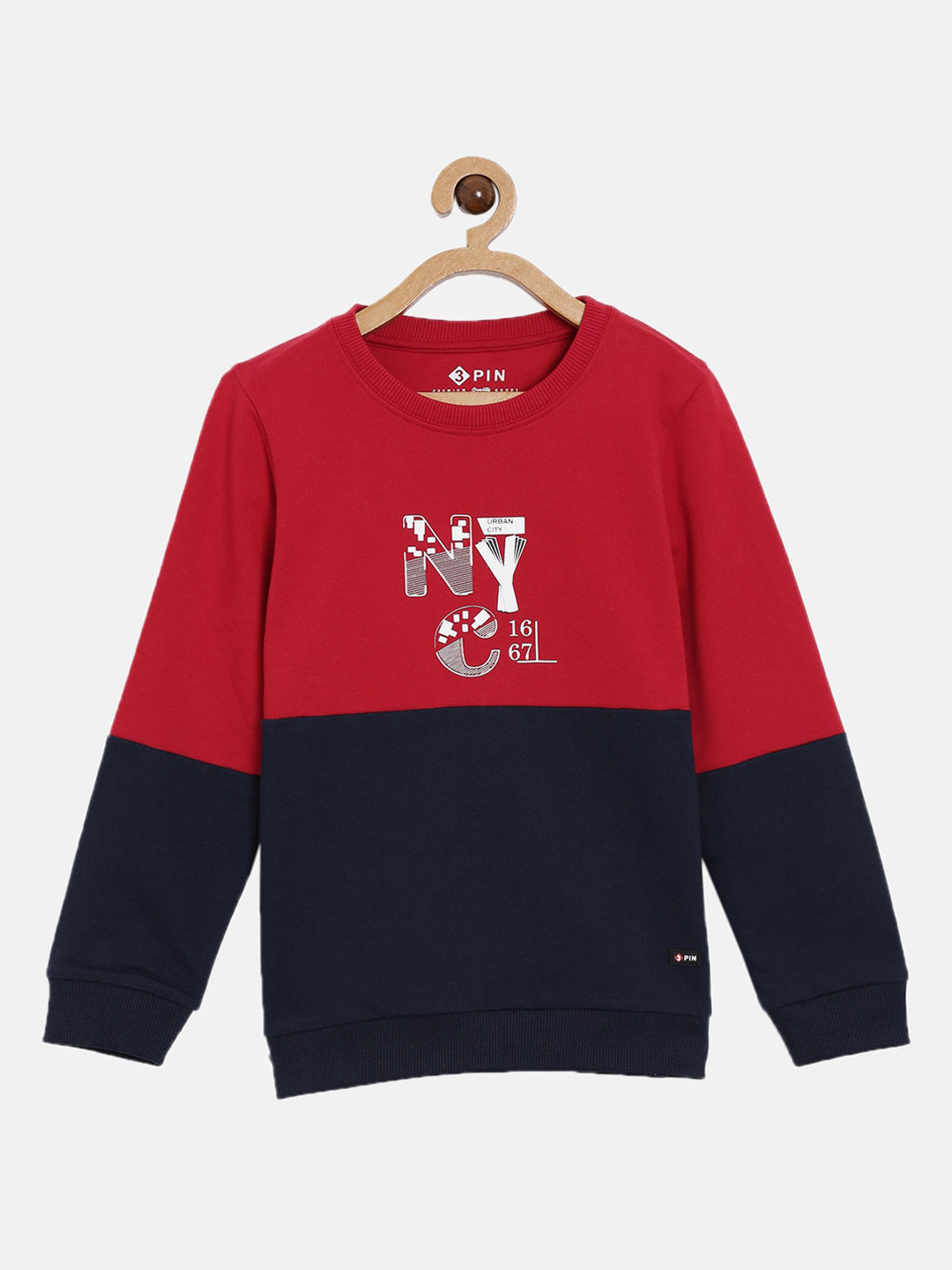 3PIN Boys Red Colourblocked Sweatshirt