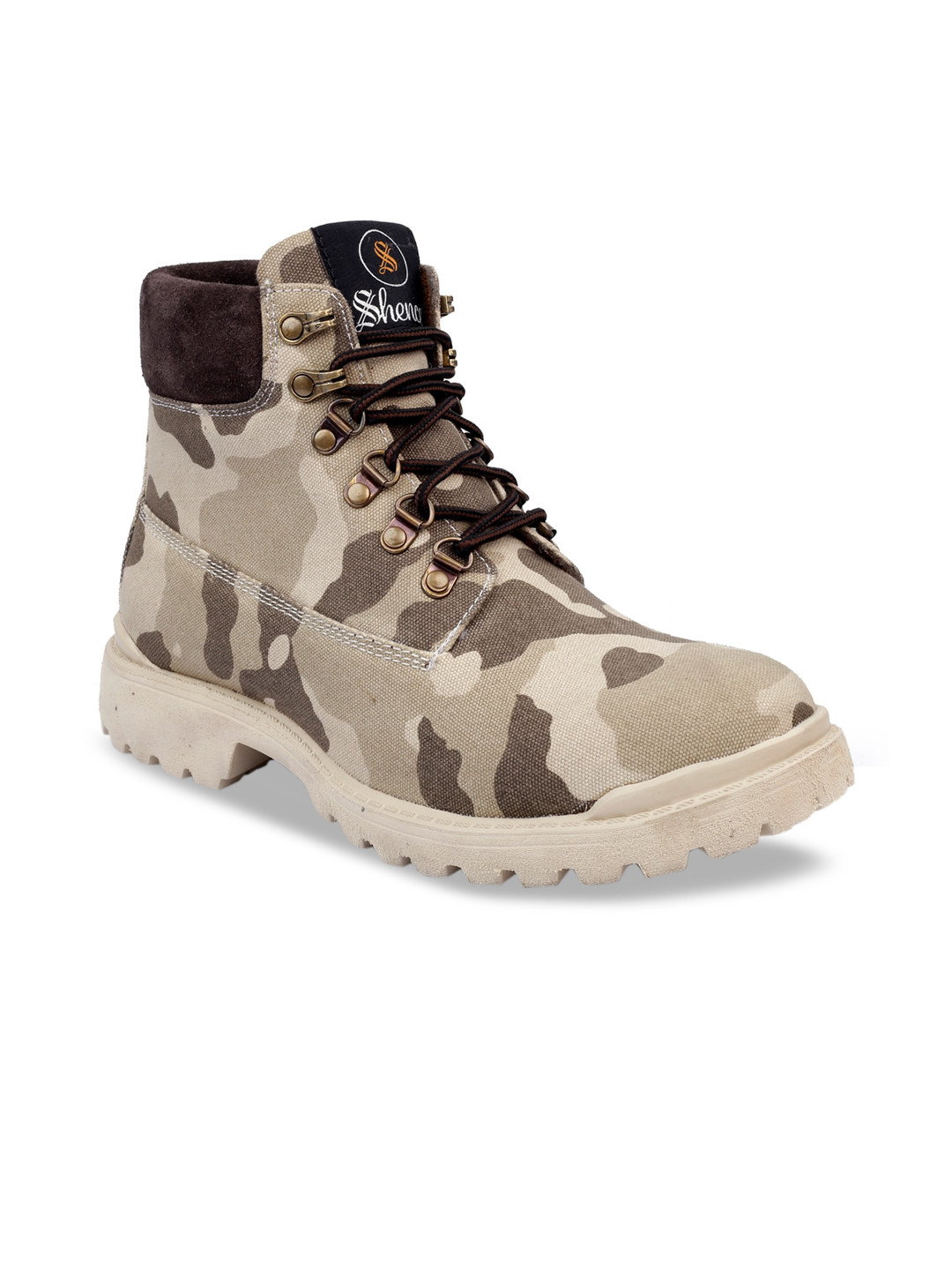 SHENCES Men Grey Printed Flat Boots