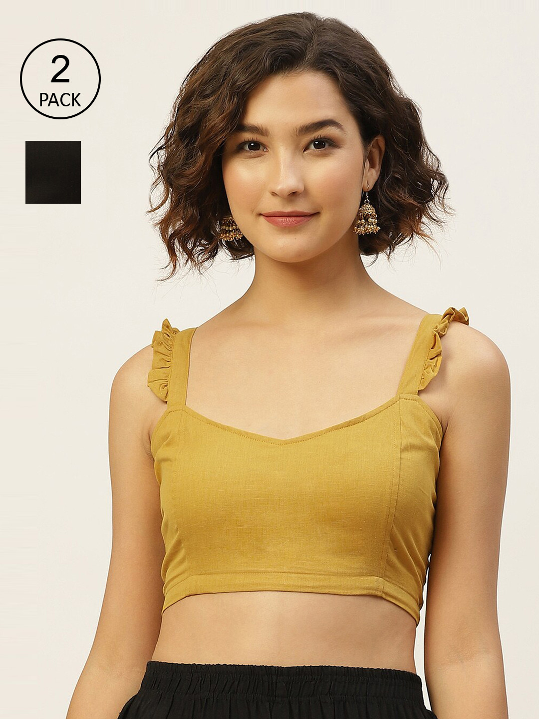 Molcha Women Pack Of 2 Gold & Black Coloured Pure Cotton Saree Blouses