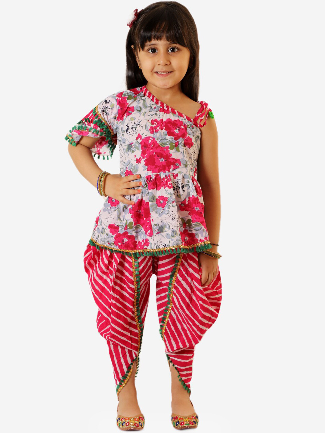 KID1 Girls Pink Ethnic Motifs Pure Cotton Kurti with Dhoti Pants