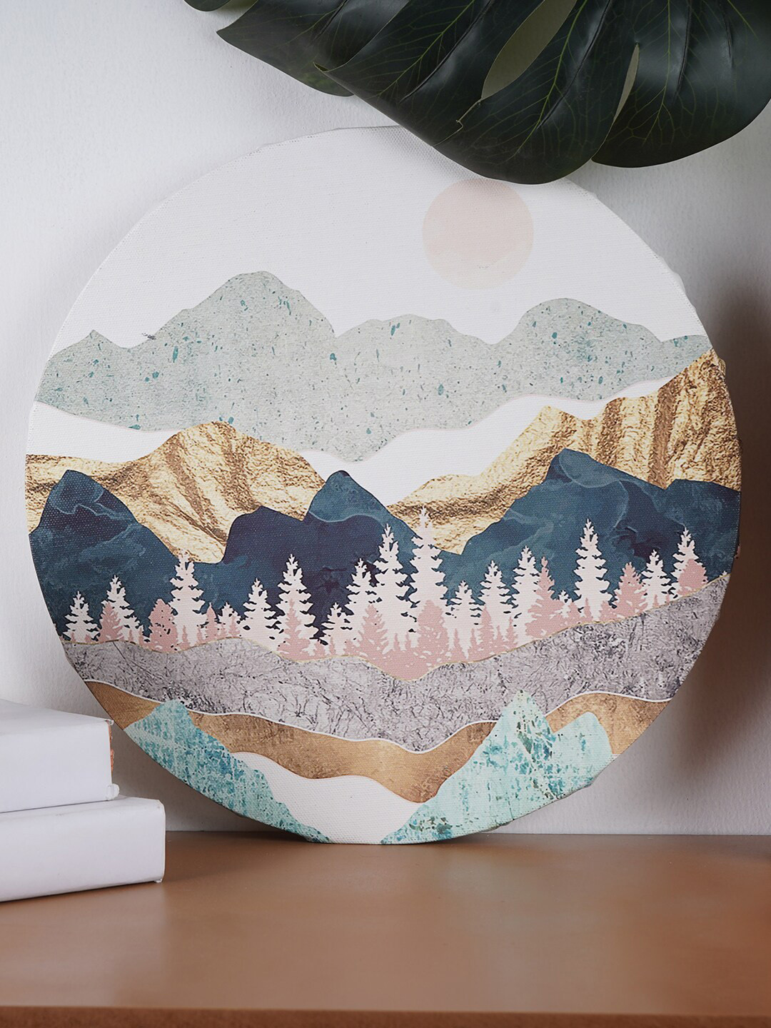 THE ARTMENT White & Grey Abstract Landscape Round Canvas Medium Wall Art