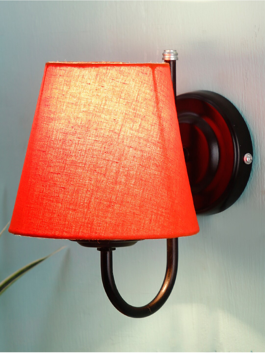 Devansh Orange & Black Traditional Armed Sconce Wall Lamp with Shade
