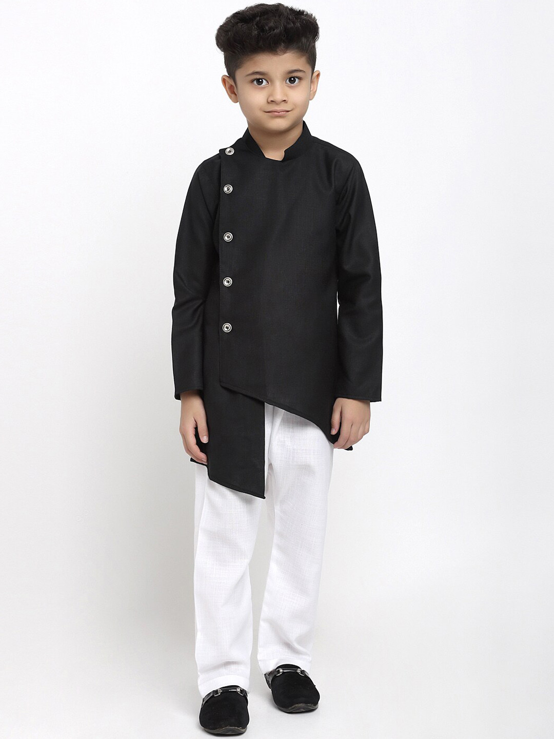 TREEMODA Boys Navy Blue Linen Kurta With Pajamas