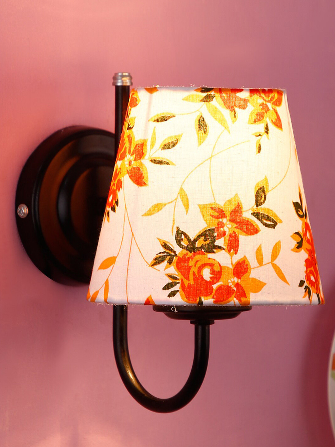 Devansh Cream-Coloured & Orange Printed Traditional Armed Sconce Lamp