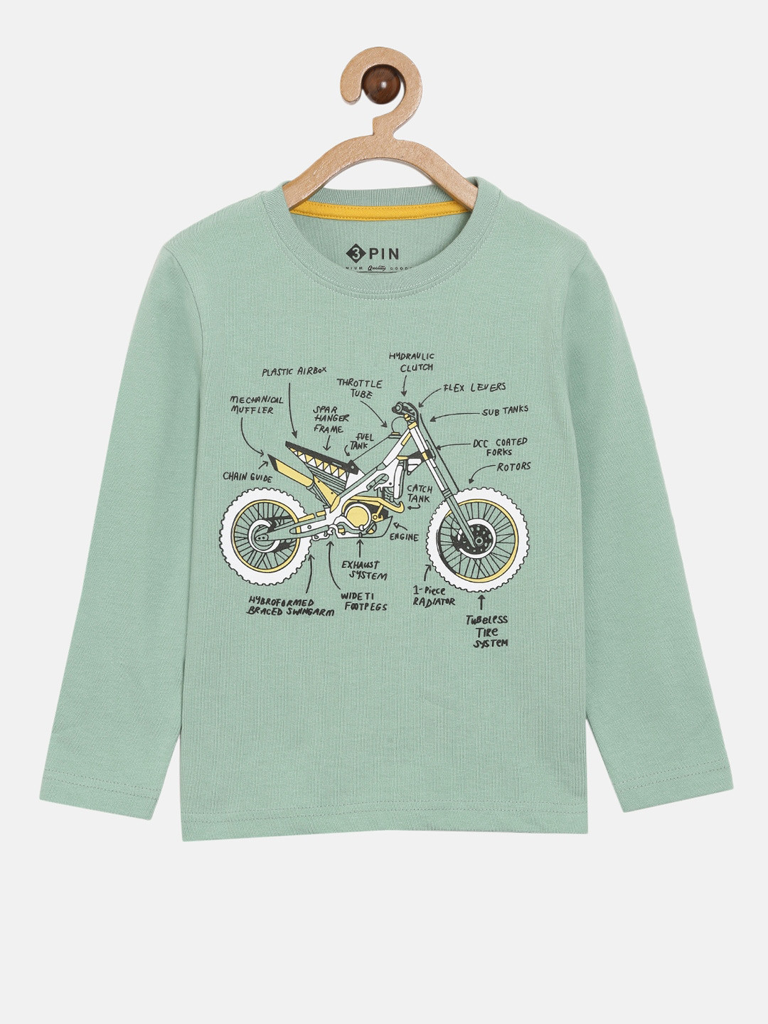 3PIN Boys Green Printed Applique T-shirt