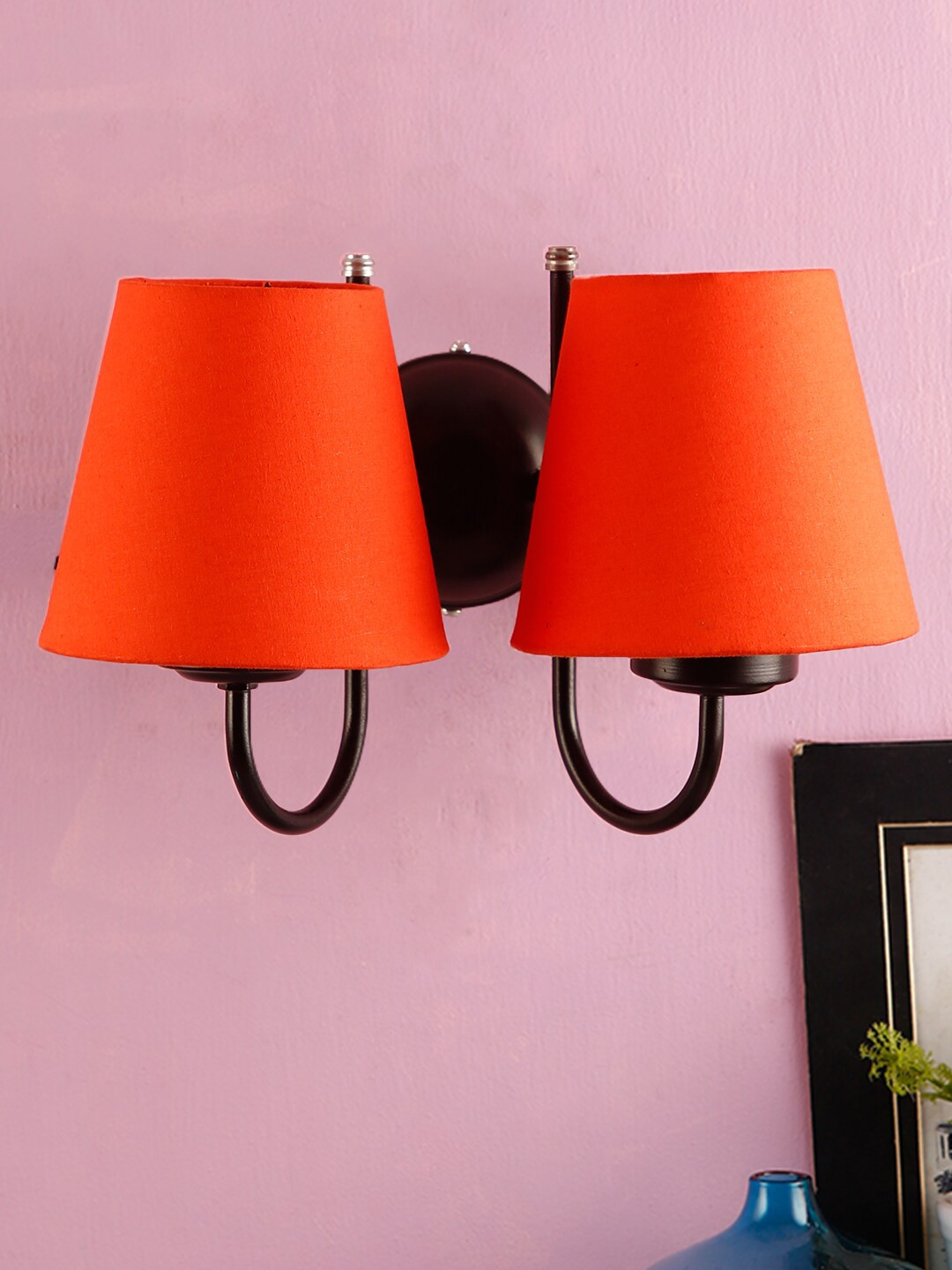 Devansh Orange & Black Traditional Armed Sconce Wall Lamp