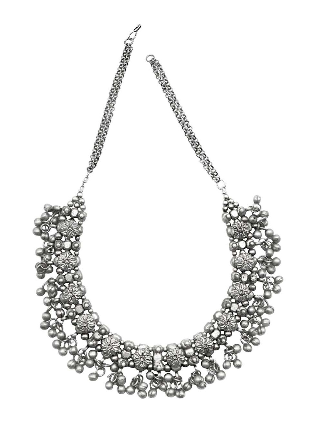 TEEJH Oxidised Silver-Toned Adrija Metallic Jewellery Set