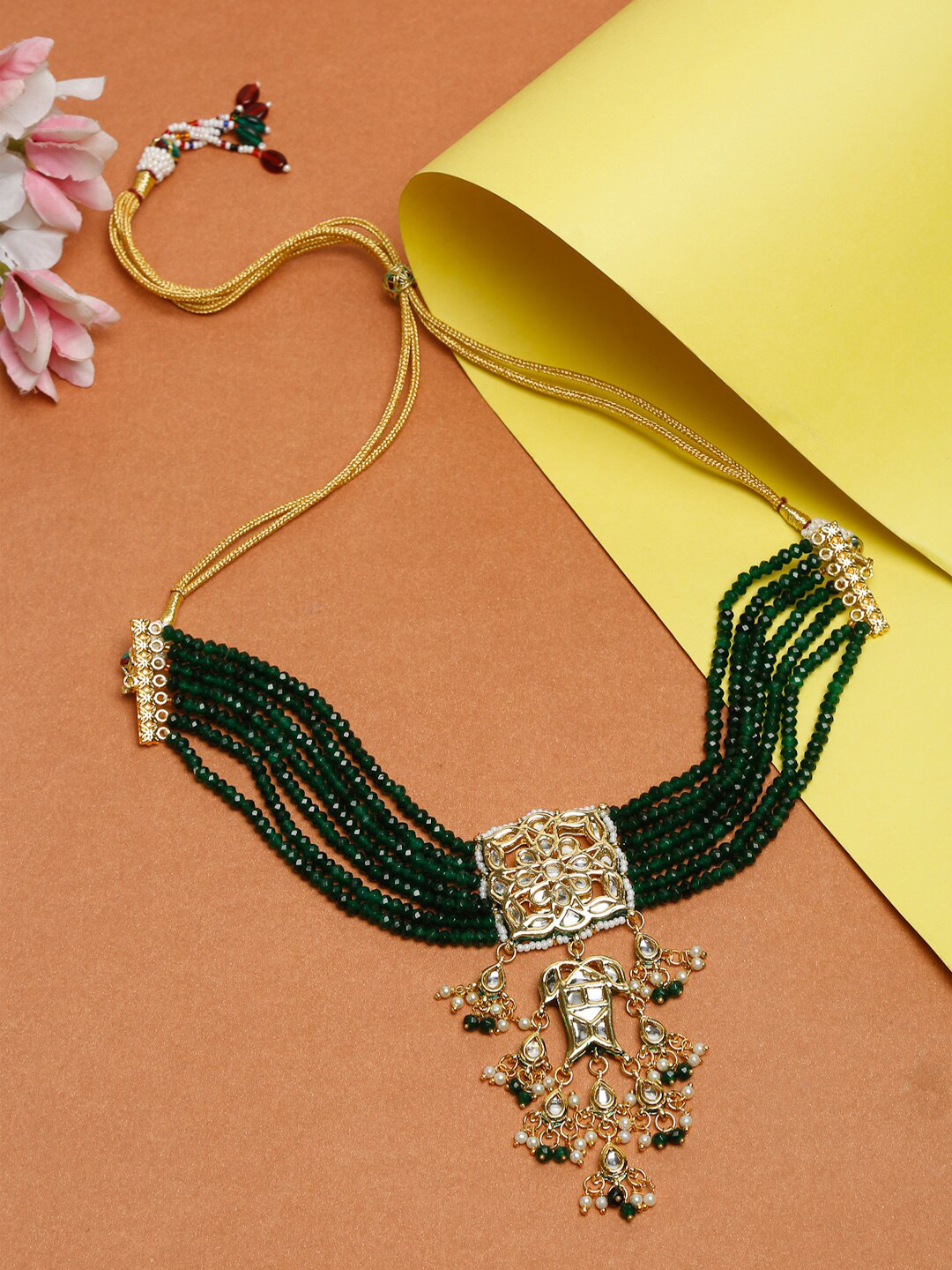 Ruby Raang Gold-Toned & Green Gold-Plated Necklace