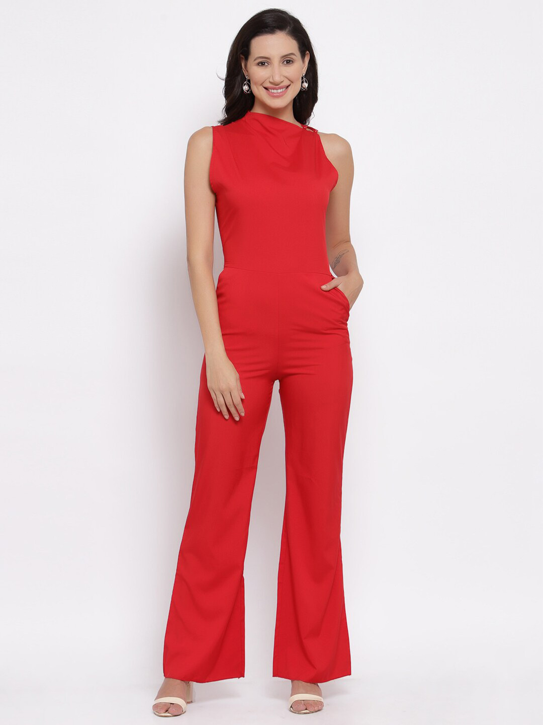 iki chic Red Solid Basic Jumpsuit