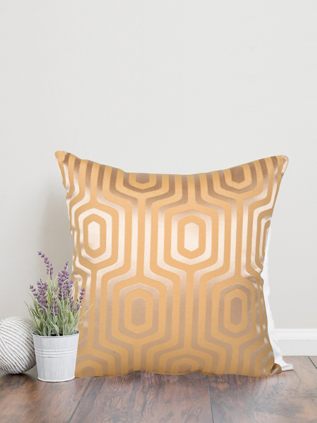 Home Mustard Geometric Cotton Breathable Square Cushion Cover - 15.7 x 15.7 Inches