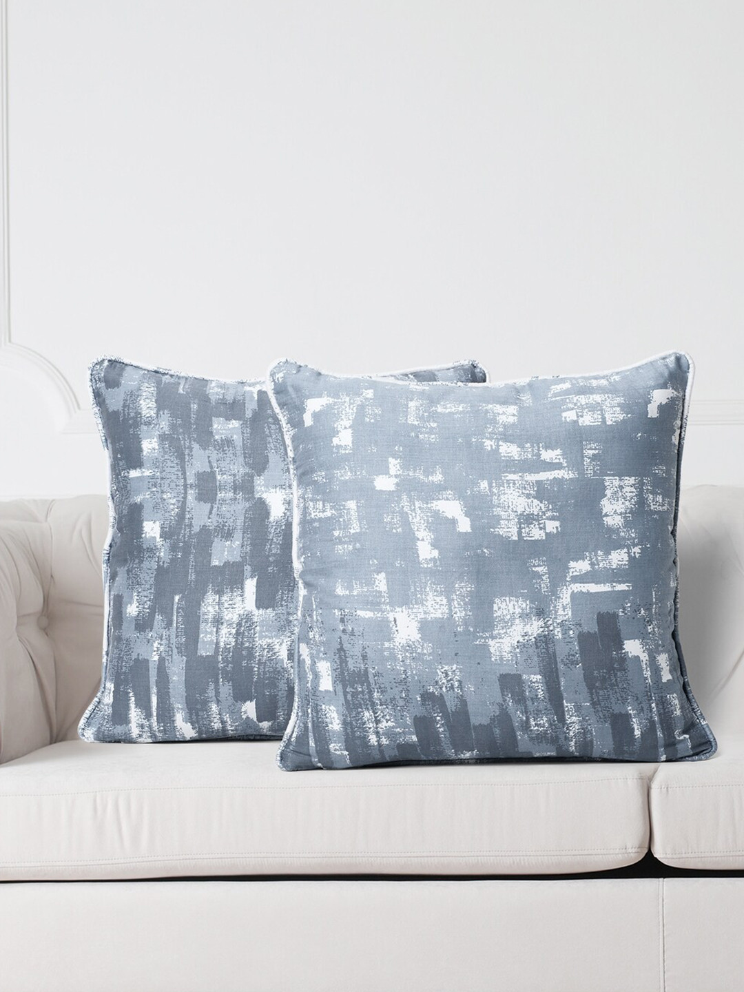 SWAYAM Grey & White Set of 2 Abstract Square Cushion Covers