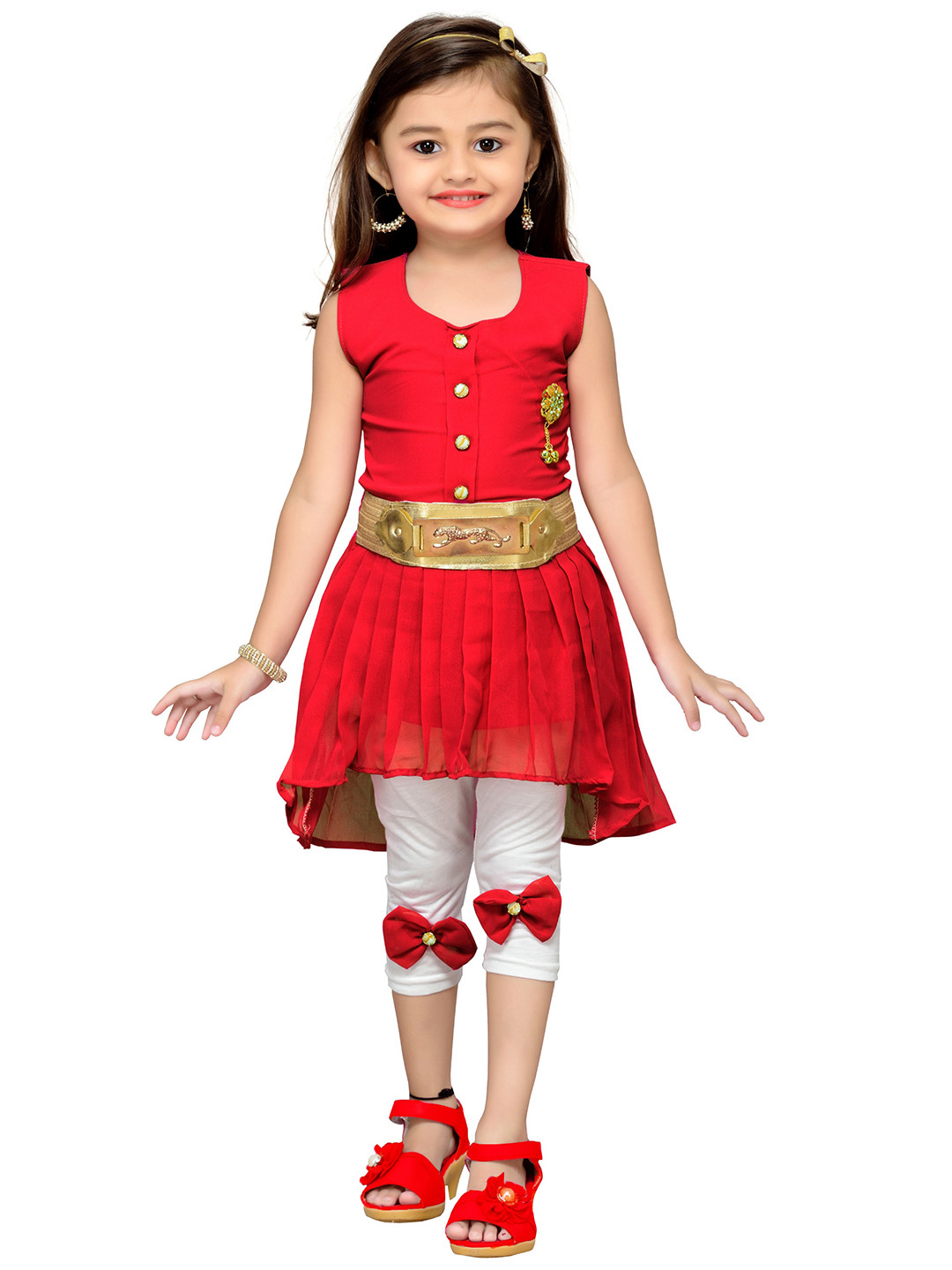 ADIVA Girls Red & White Top with Leggings