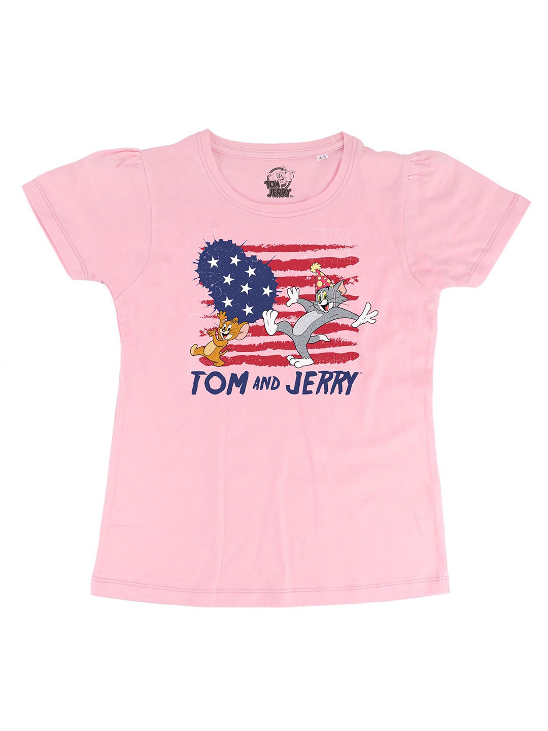 Tom & Jerry Girls Pink & Red Pure Cotton Regular Top