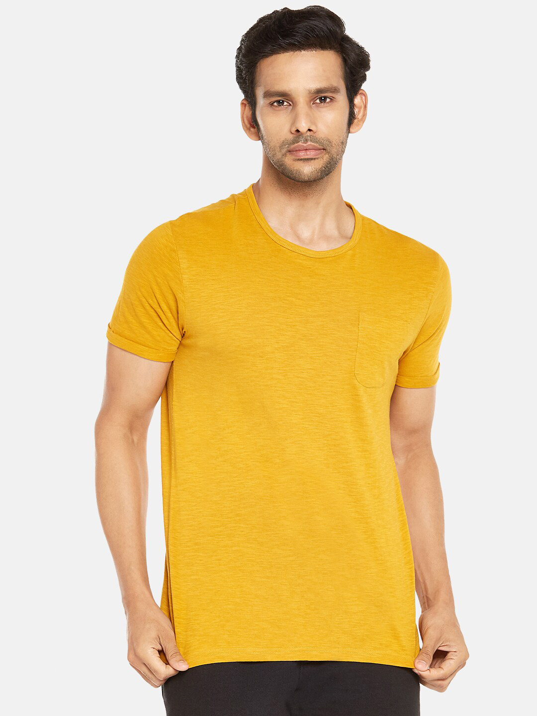 People Men Mustard Yellow Pure Cotton T-shirt