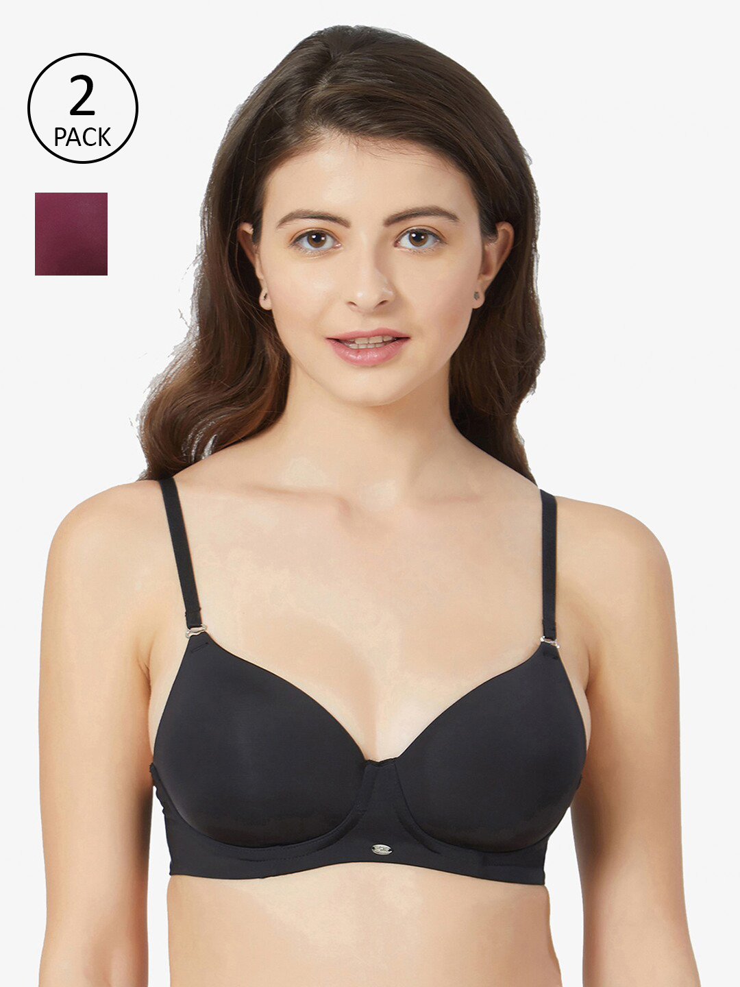 Soie Black & Burgundy Set of 2 Lightly Padded T-shirt Bra