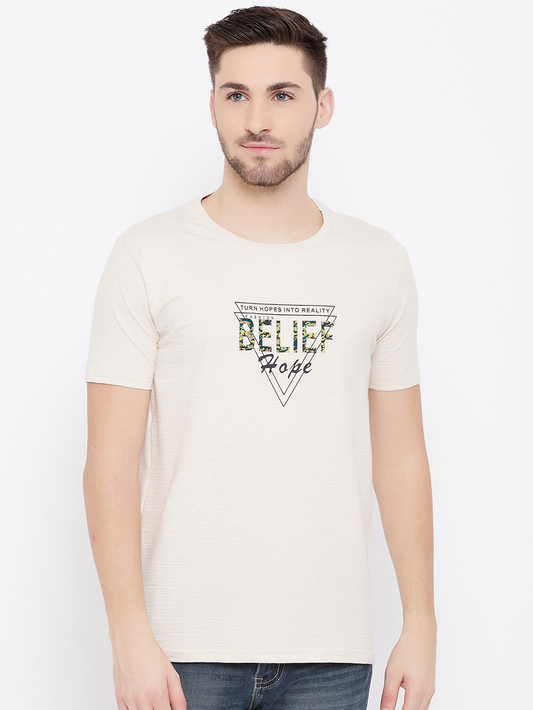Duke Men Off White Typography Printed Slim Fit T-shirt