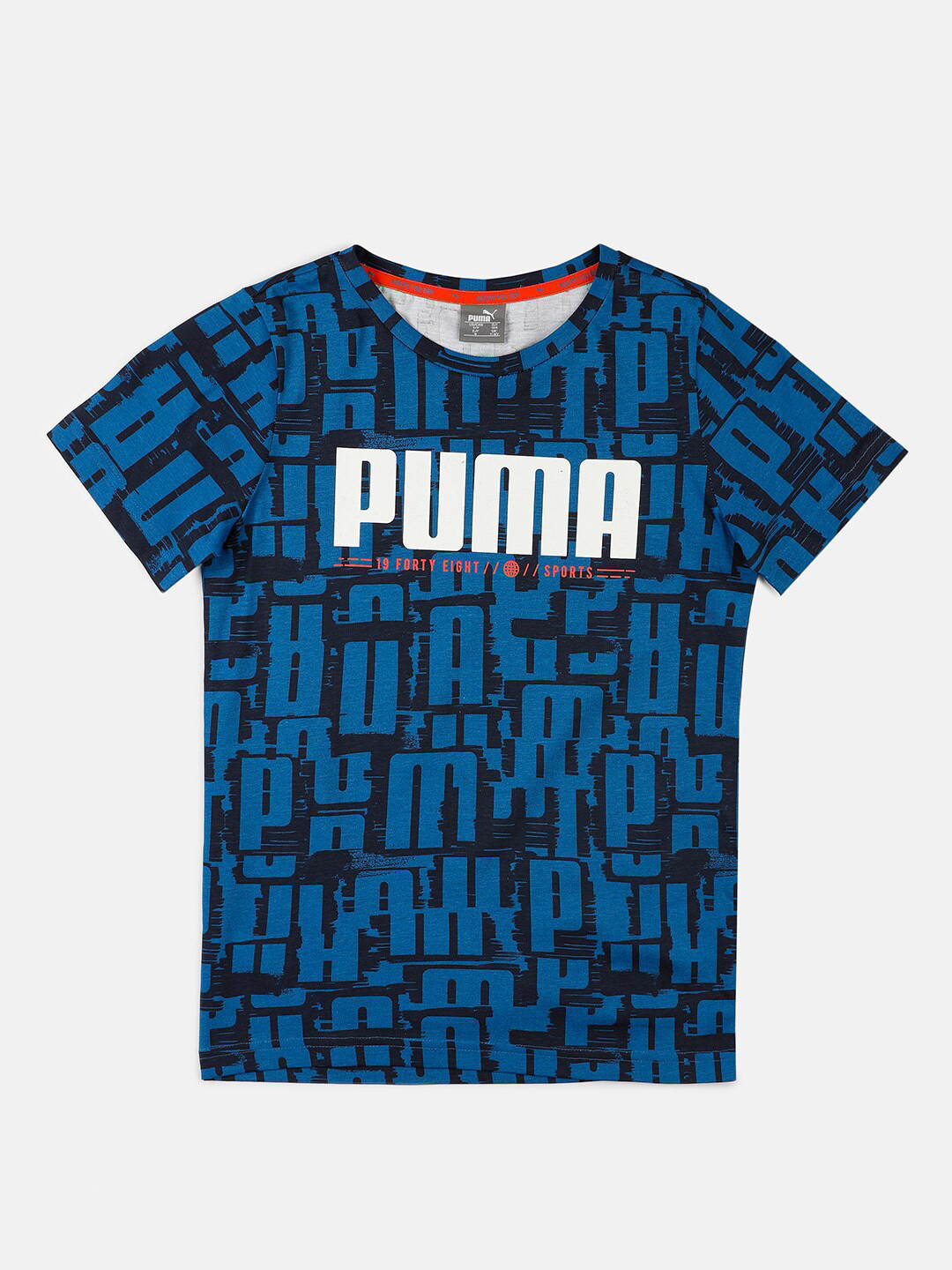 Puma Boys Blue & White Brand Logo Printed Cotton T-shirt