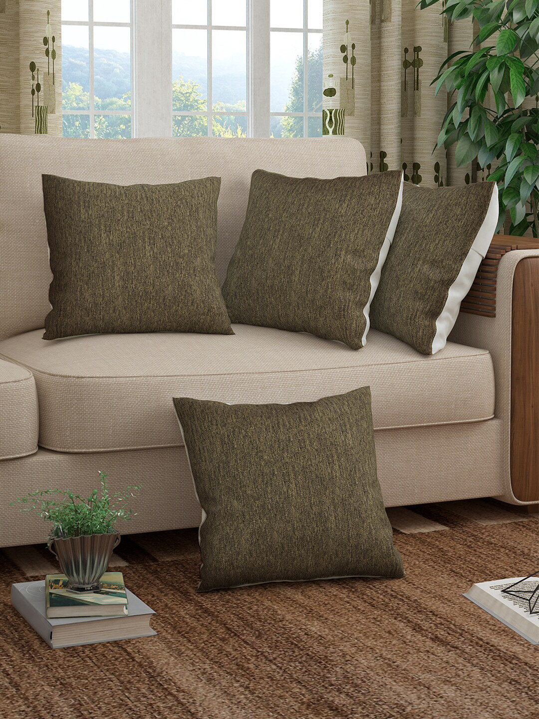 Story@home Brown Set of 4 Square Cushion Covers