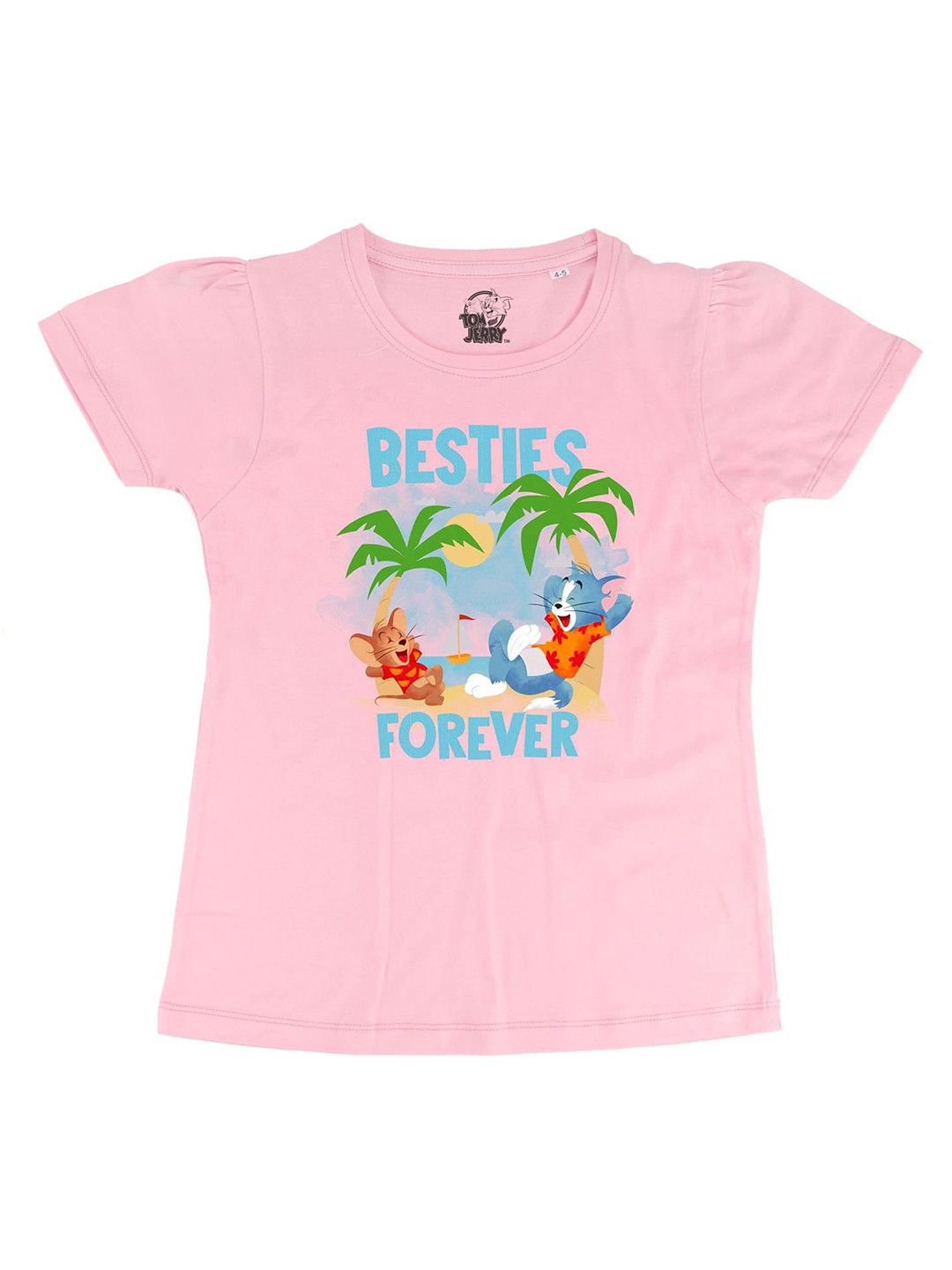 Tom & Jerry Pink Puff Sleeve Cotton Top