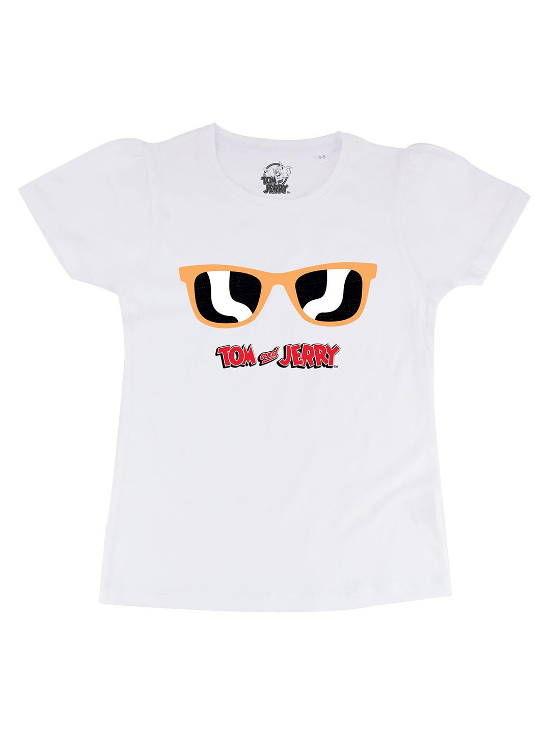 Tom & Jerry White Puff Sleeve Regular Pure Cotton Top