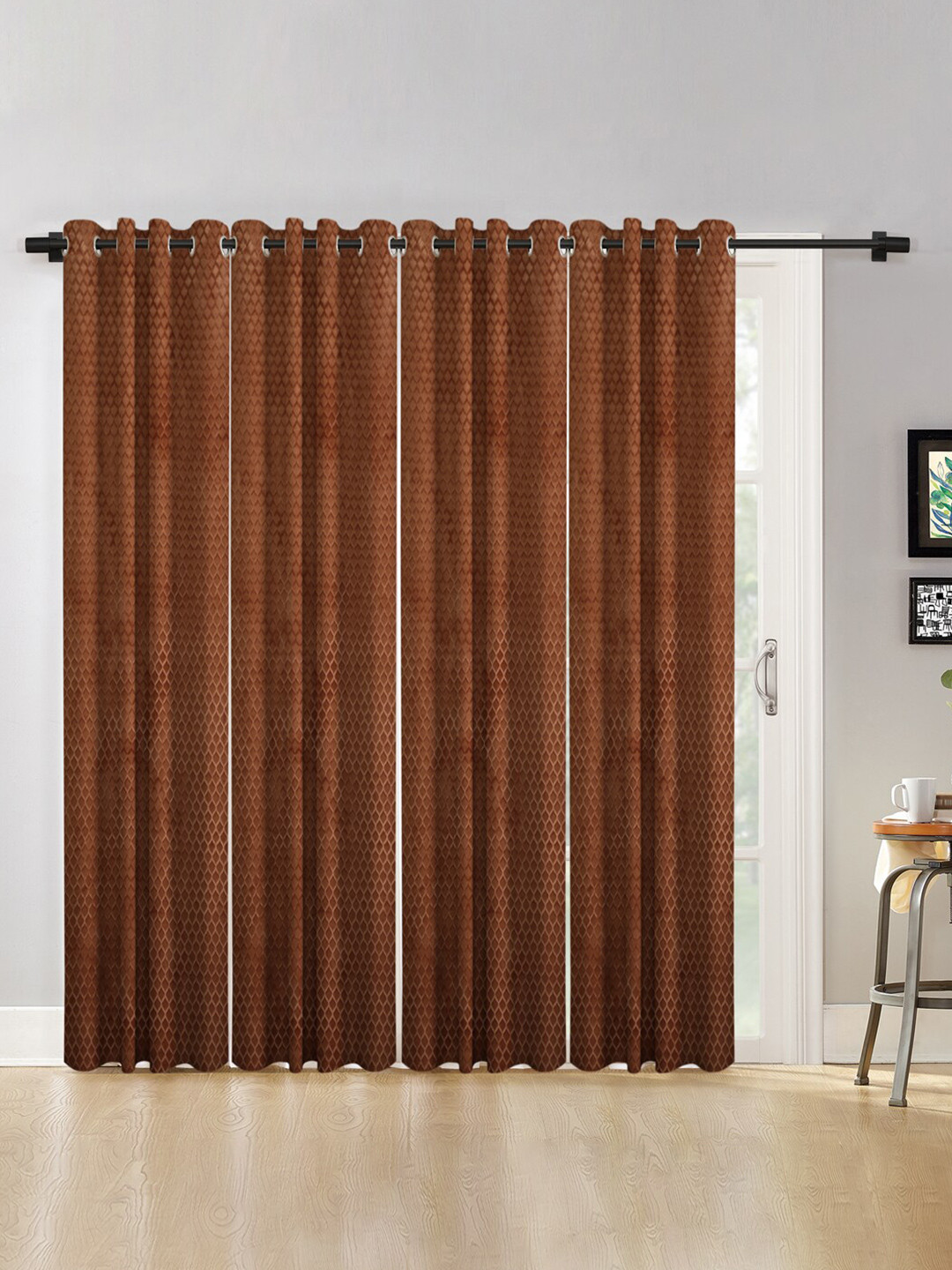 HOSTA HOMES Brown Set of 4 Geometric Long Door Curtains
