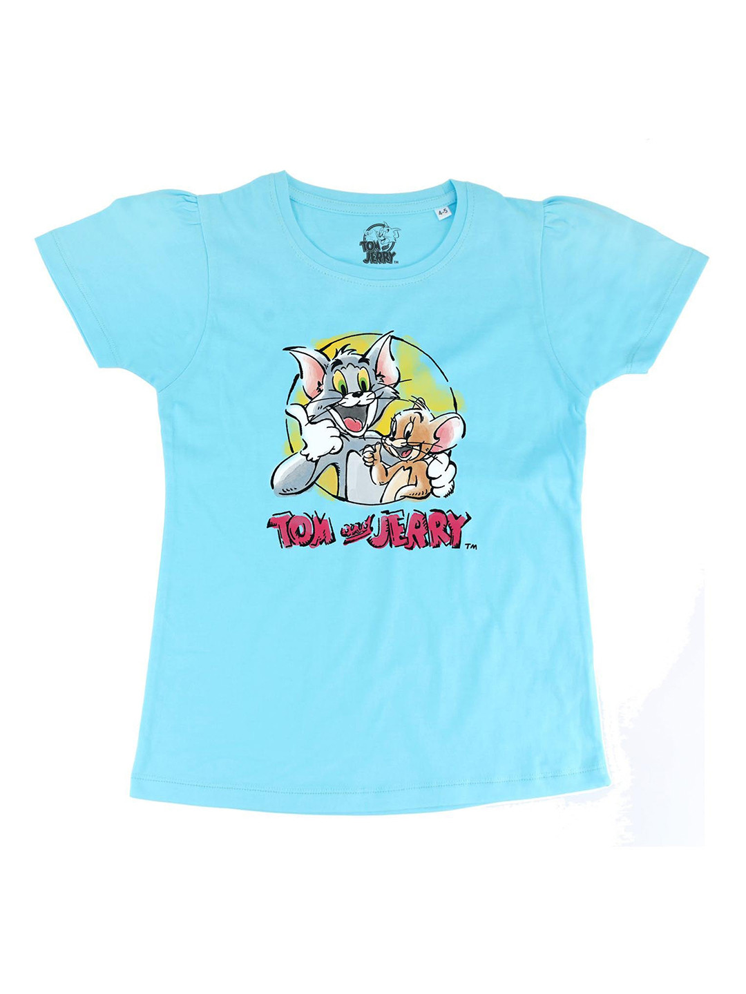 Tom & Jerry Blue & Grey Puff Sleeve Cotton Top